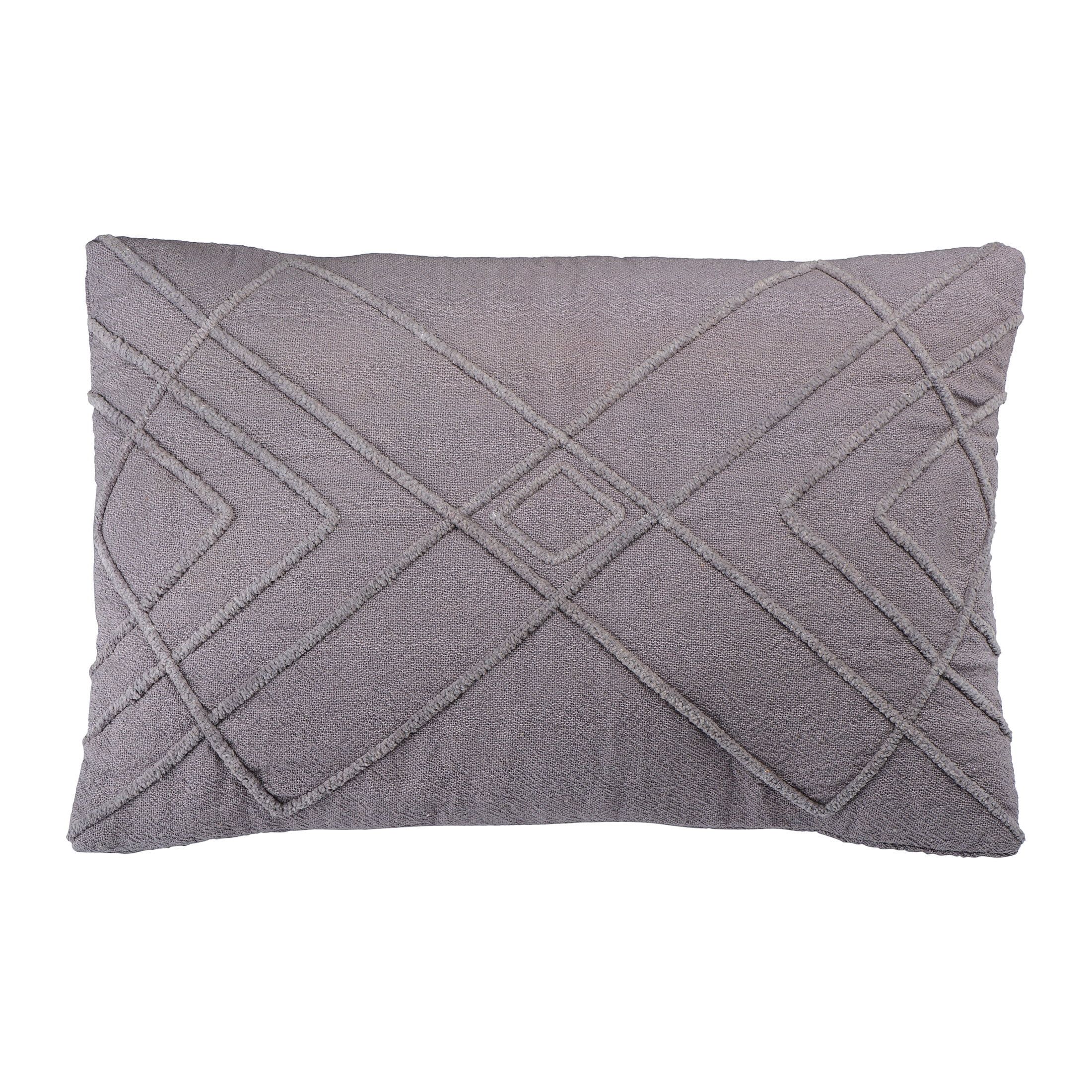 Graphite Embroidered Cotton Geometric Lumbar Pillow