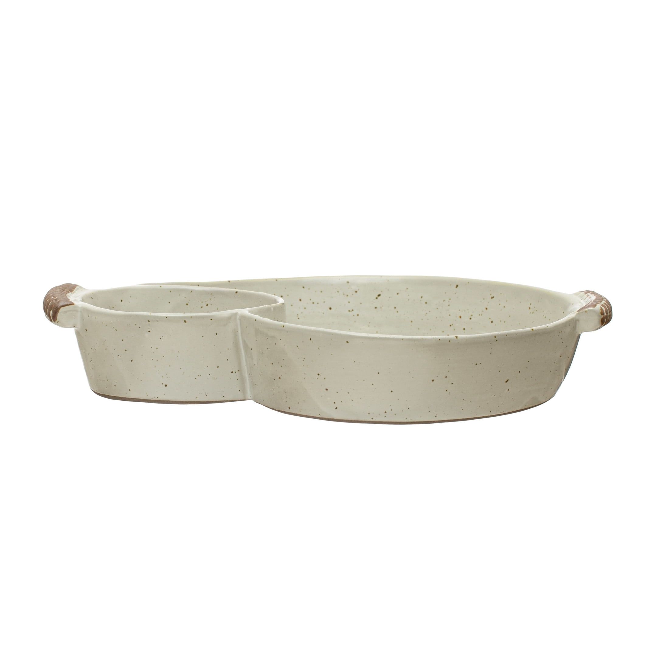 Ivory Ceramic Tiered Chip and Dip Tray with Handles