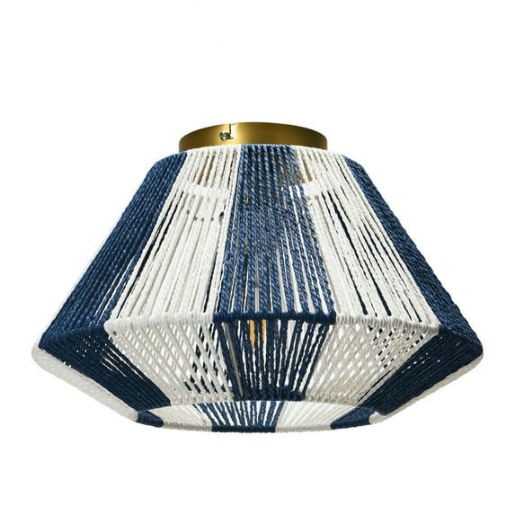 Navy and White Woven Paper Rope Flush Mount Ceiling Light