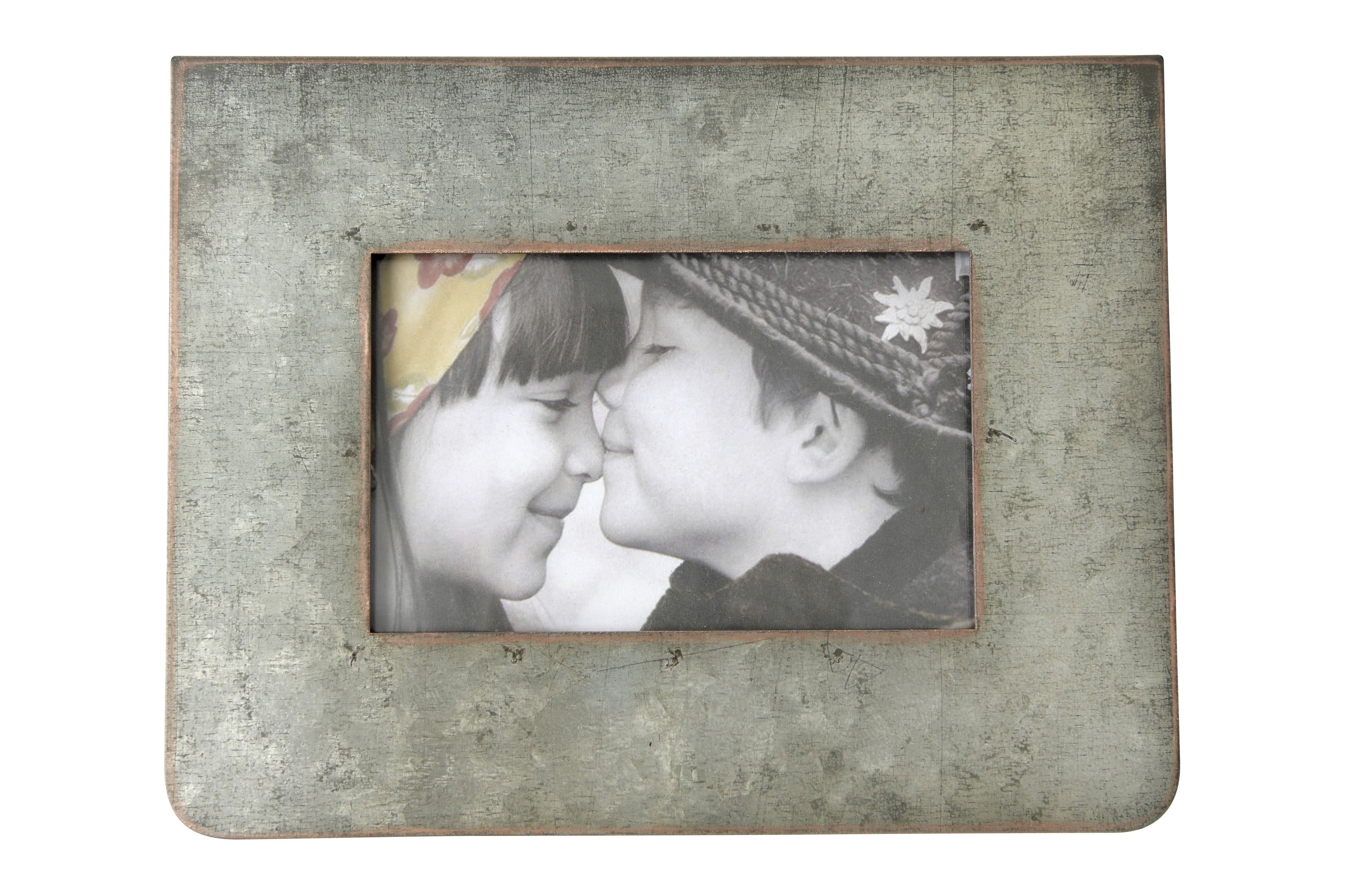 Galvanized Silver 2-Sided Standing Picture Frame