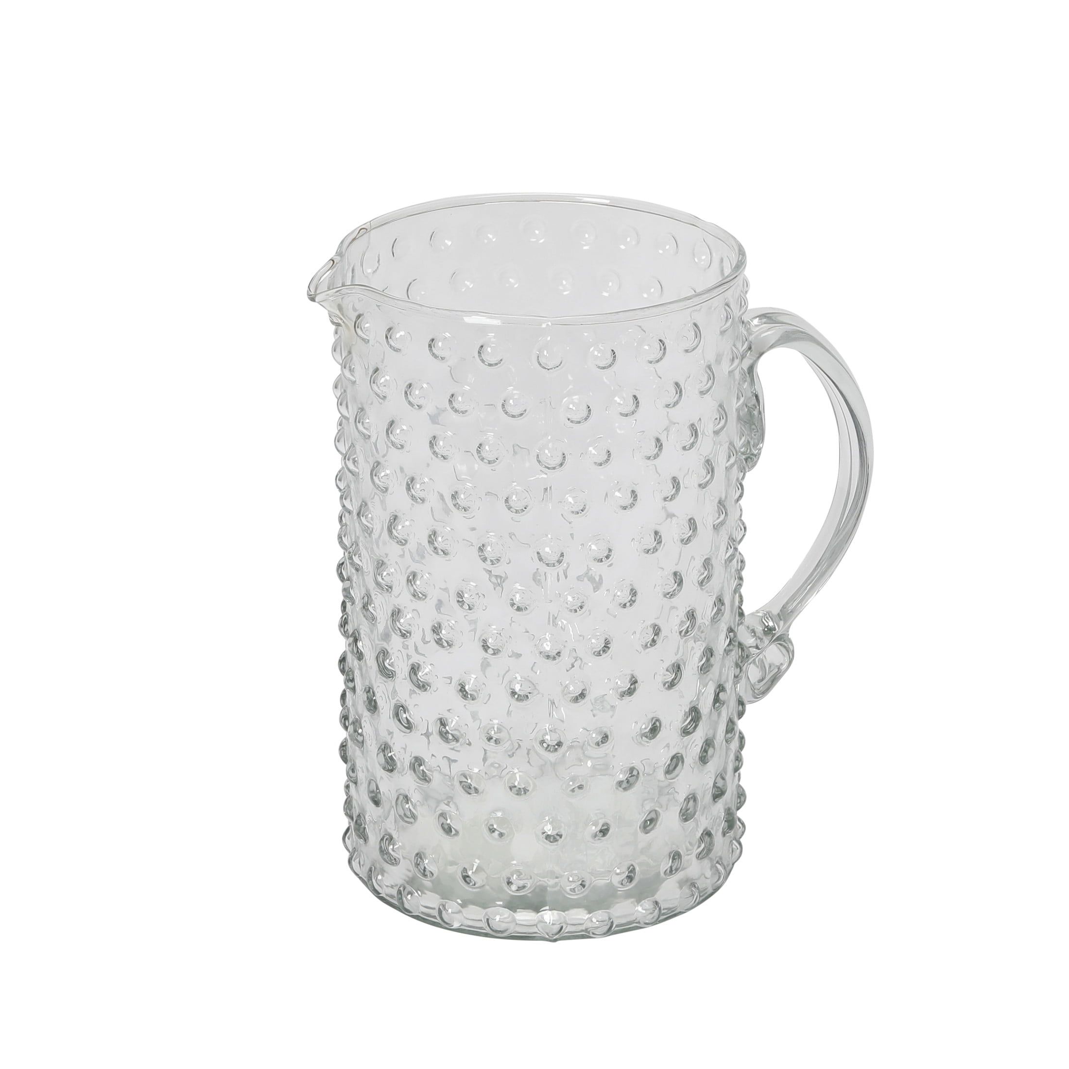 Clear Hand Blown Glass Hobnail Pitcher