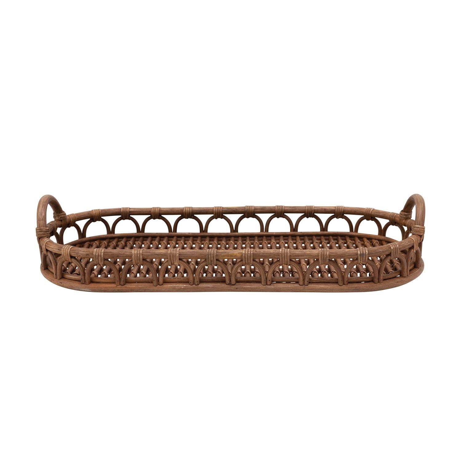 Oval Natural Rattan Hand-Woven Tray with Handles