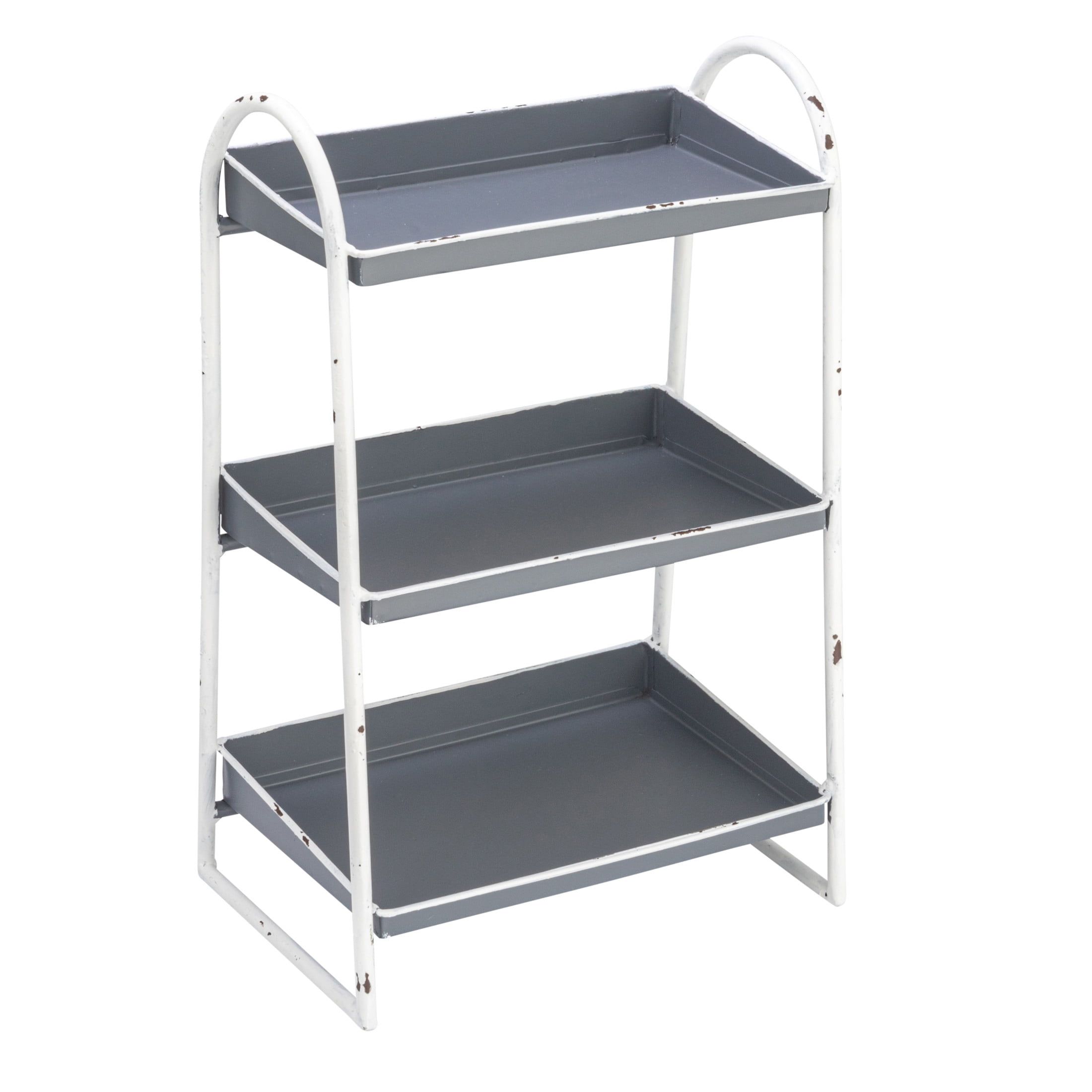 Distressed Gray and White 3-Tier Metal Tray Organizer