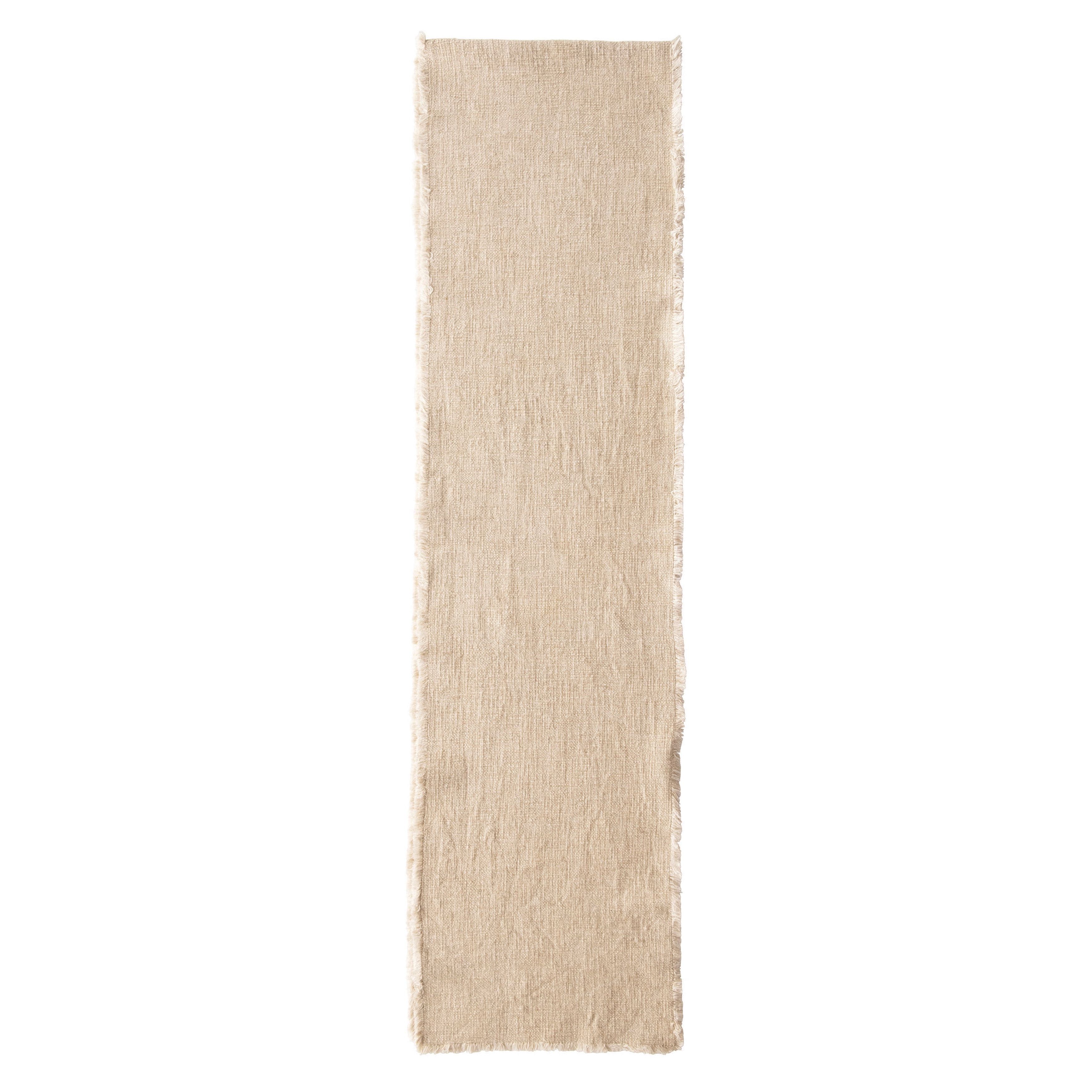 Natural Linen Blend Table Runner with Frayed Edges, 108"