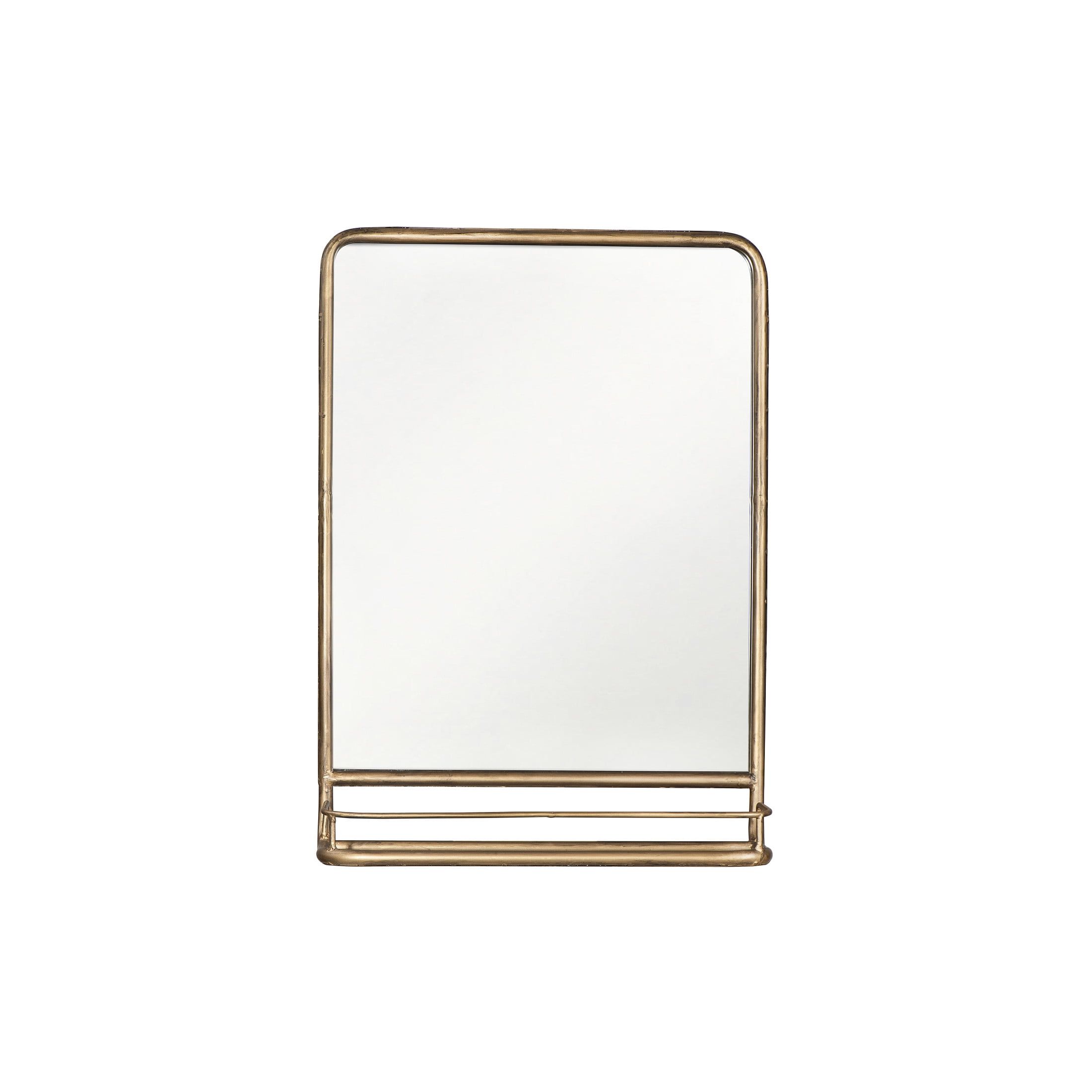 Brass Metal Framed Wall Mirror with Shelf