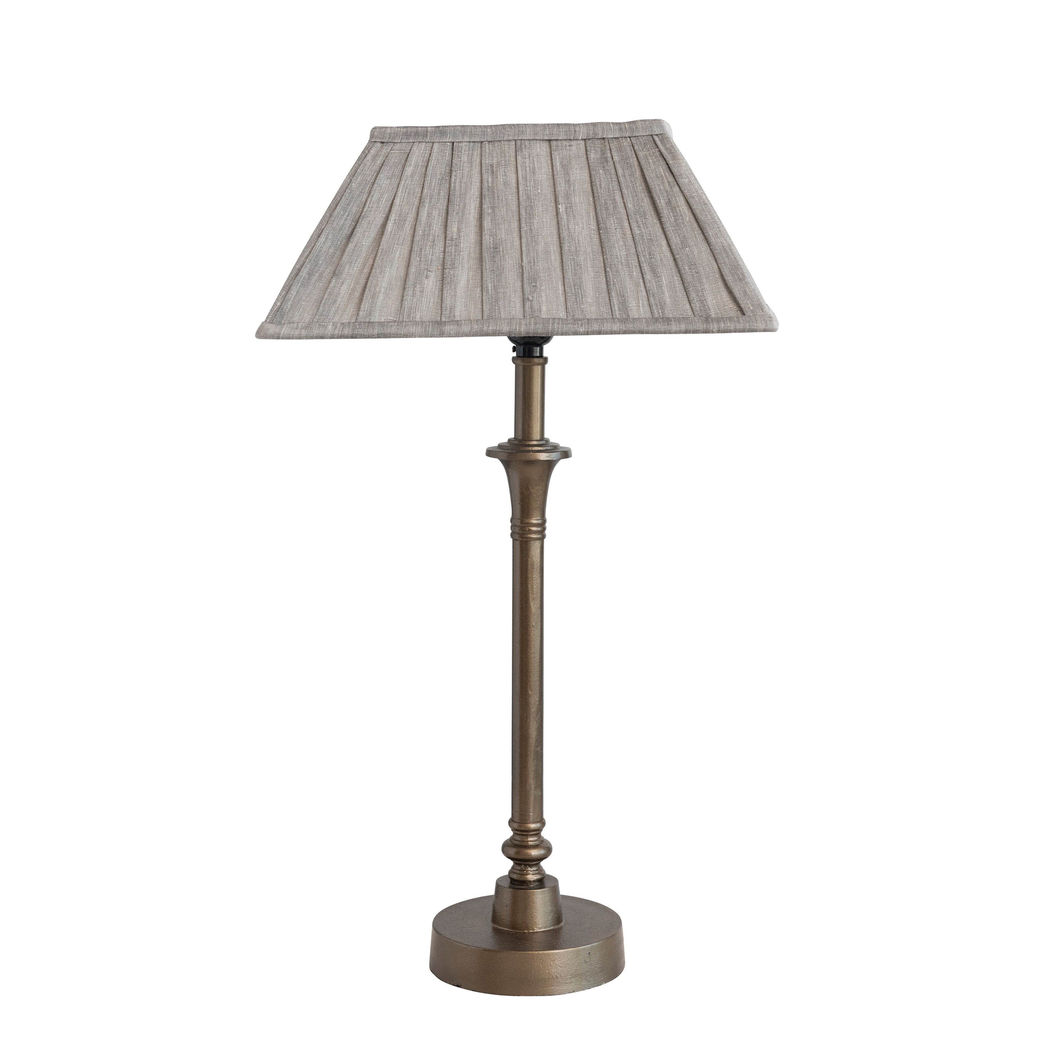 Antique Brass Metal Table Lamp with Pleated Linen Shade