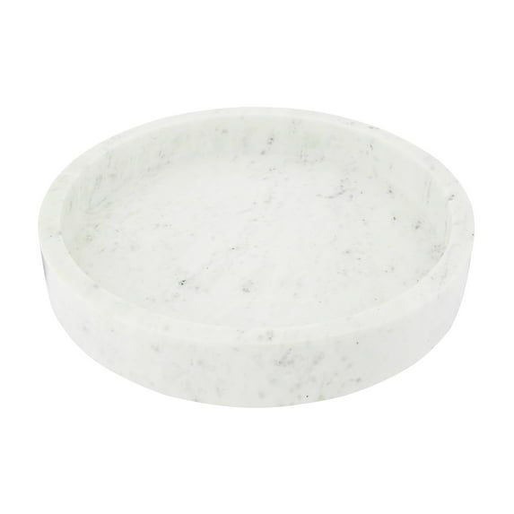 Elegant 12" Round White Marble Serving Tray with Raised Edge