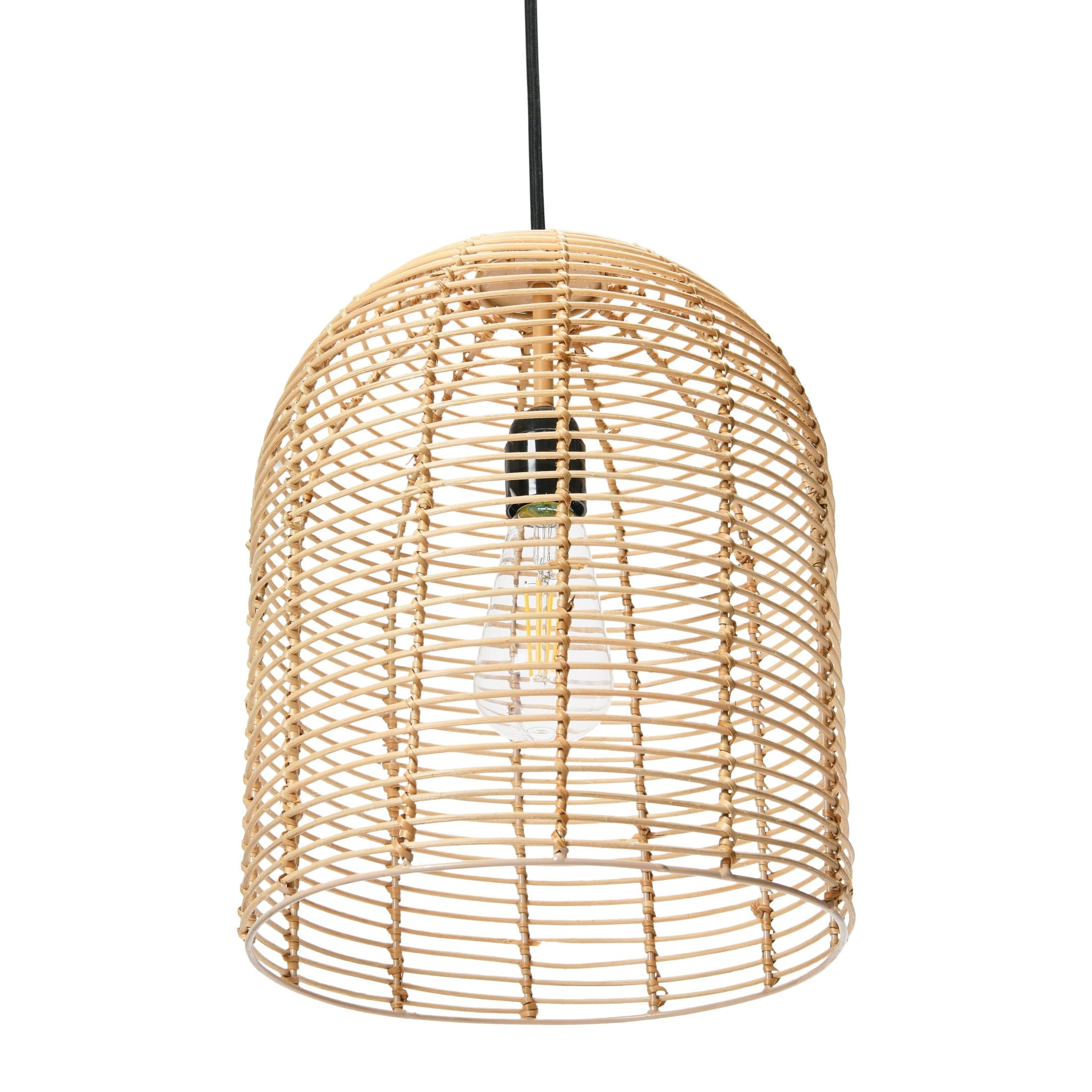 14.5" Brown LED Farmhouse Rattan Bowl Pendant Light