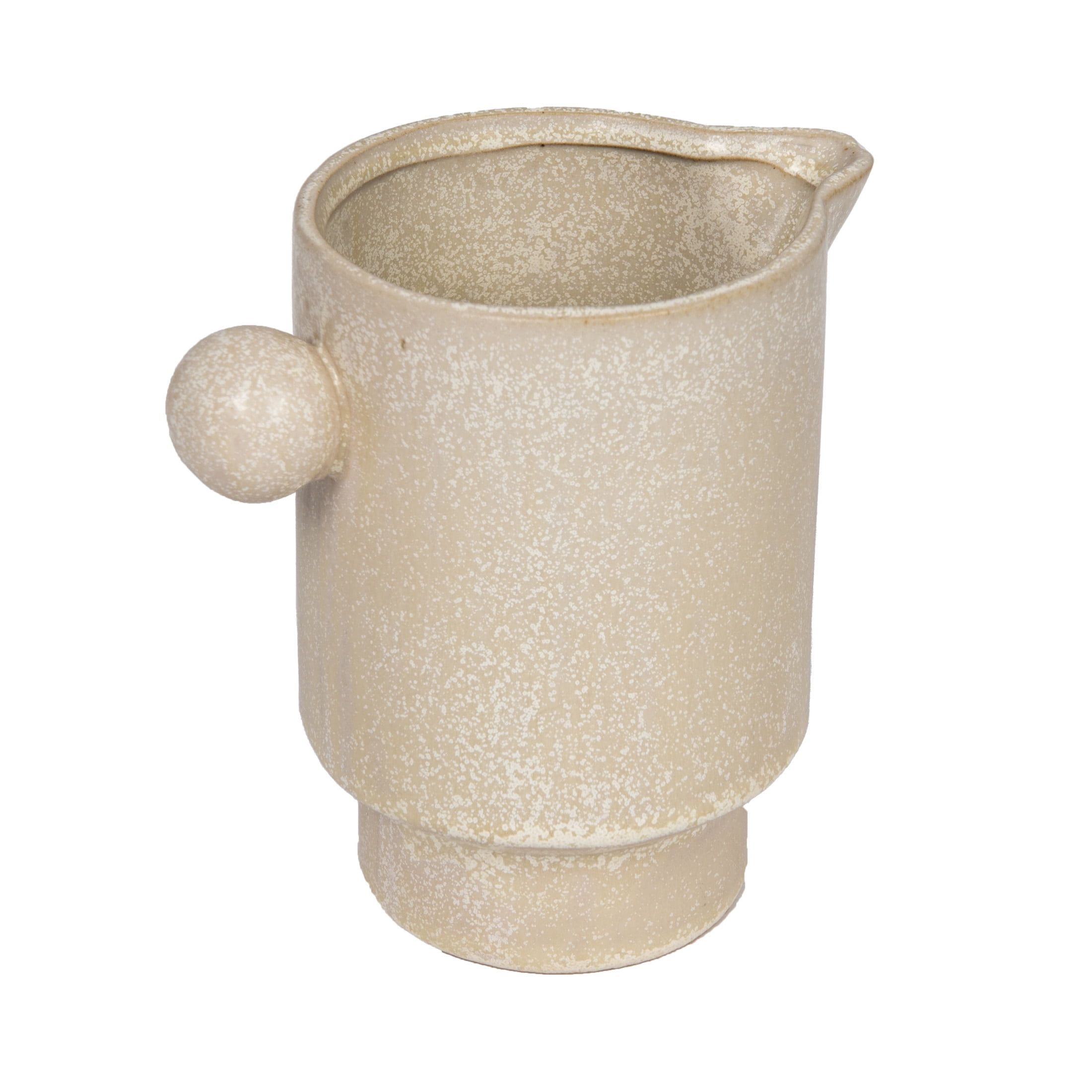 Beige Reactive Glaze Stoneware Pitcher with Spherical Handle