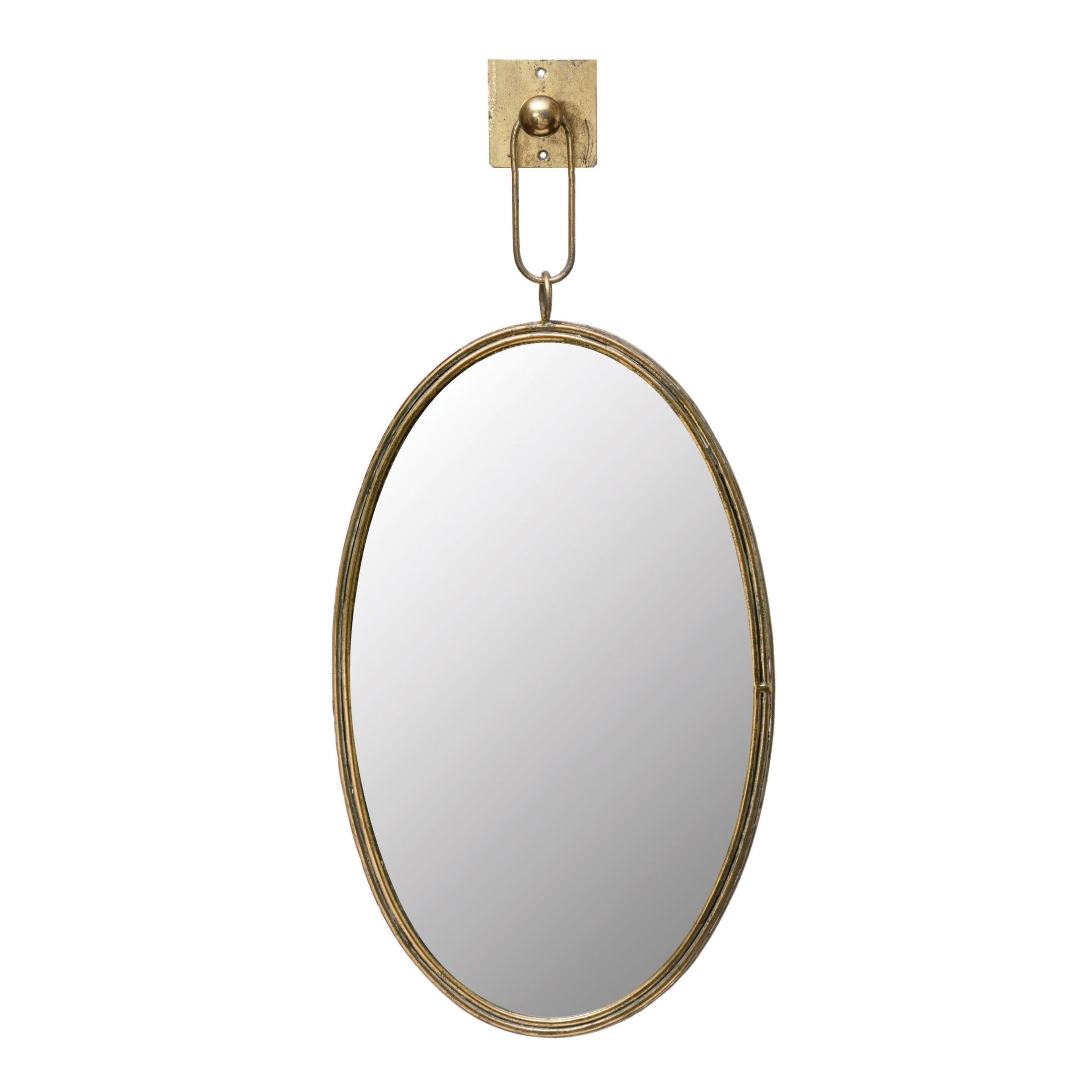 Elegant Gold Oval Wall Mirror with Wood Bracket 12.25" x 26.75"