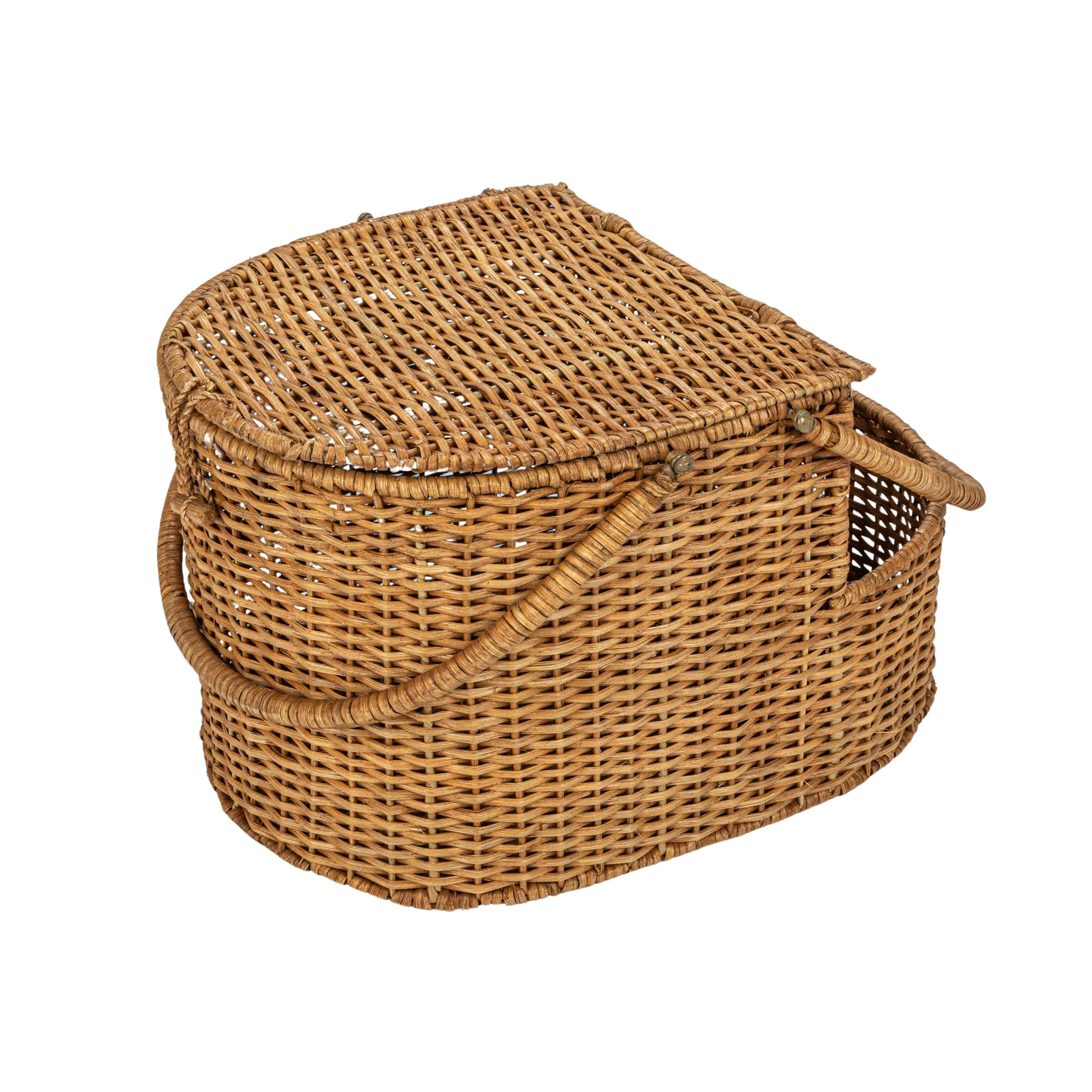 Natural Oval Rattan Wicker Picnic Basket with Side Compartment