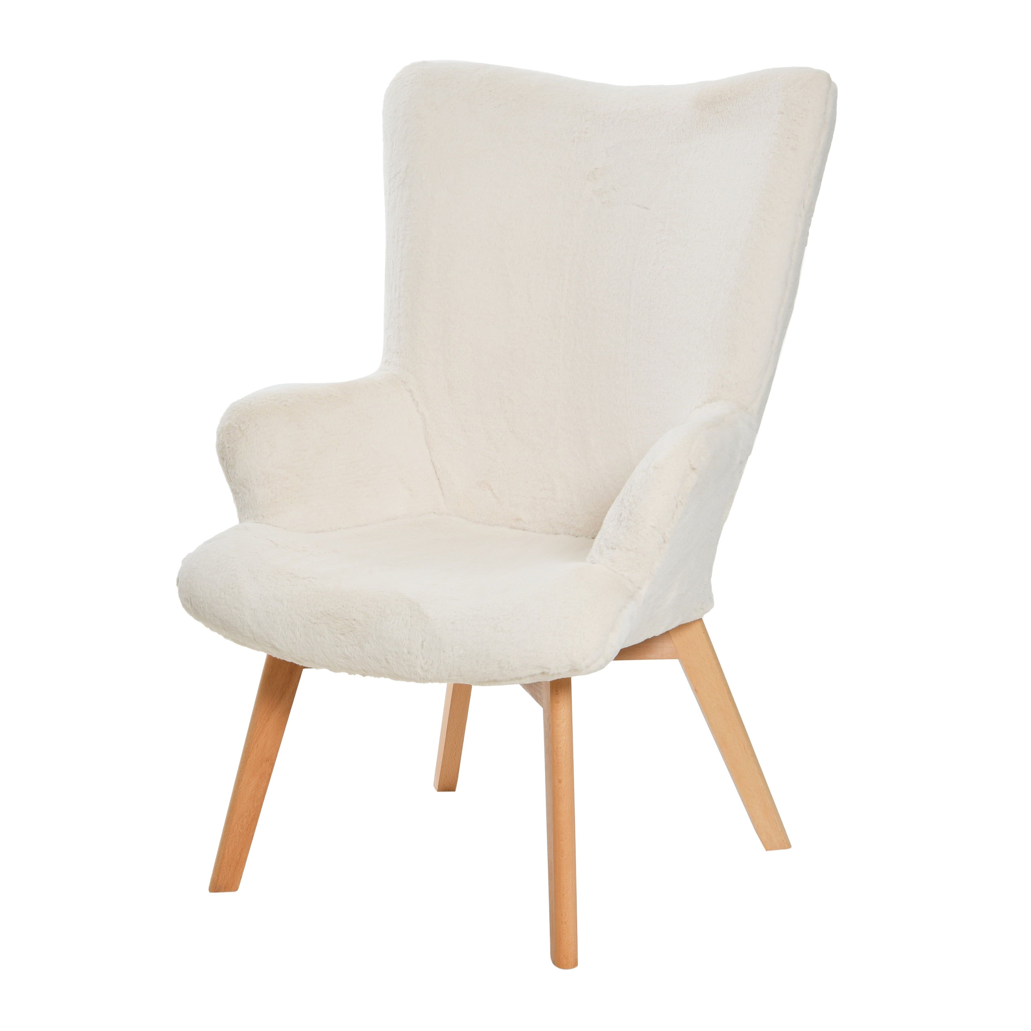 Chic Farmhouse Creamy White Wood Wingback Accent Chair