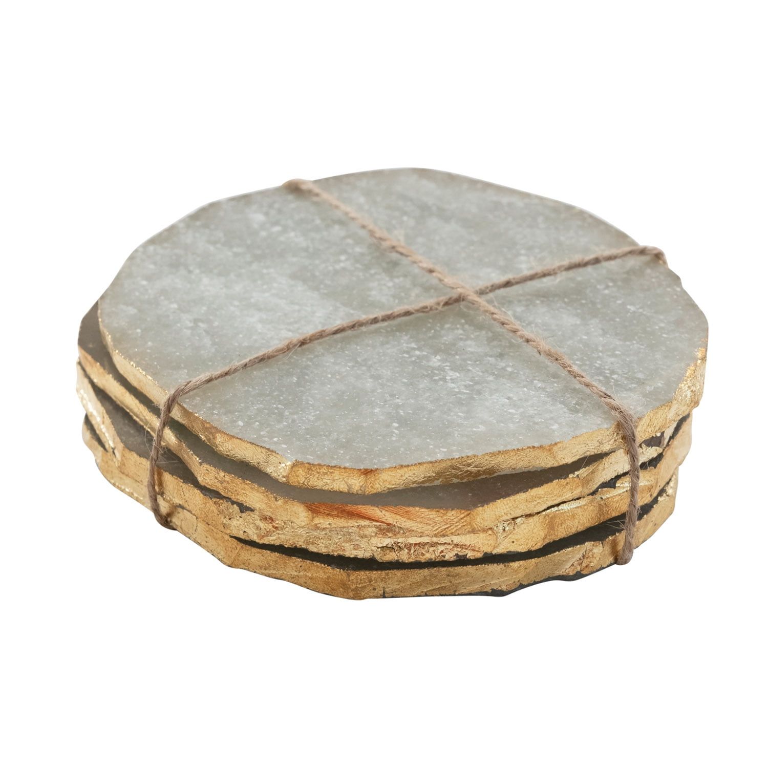 Multicolor Quartz Coasters with Gold Edge, Set of 4