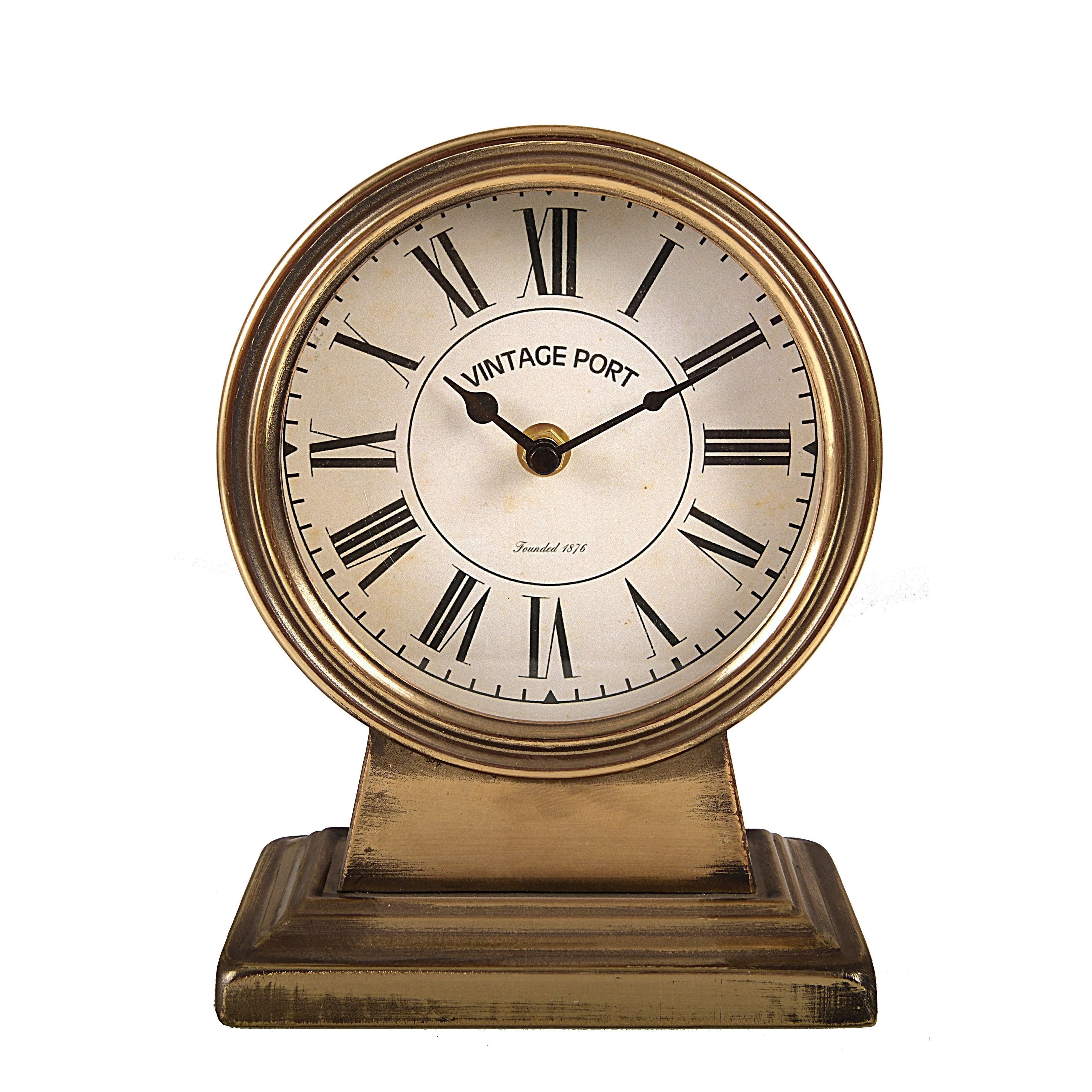 Vintage Gold Metal Tabletop Mantel Clock with Roman Numerals