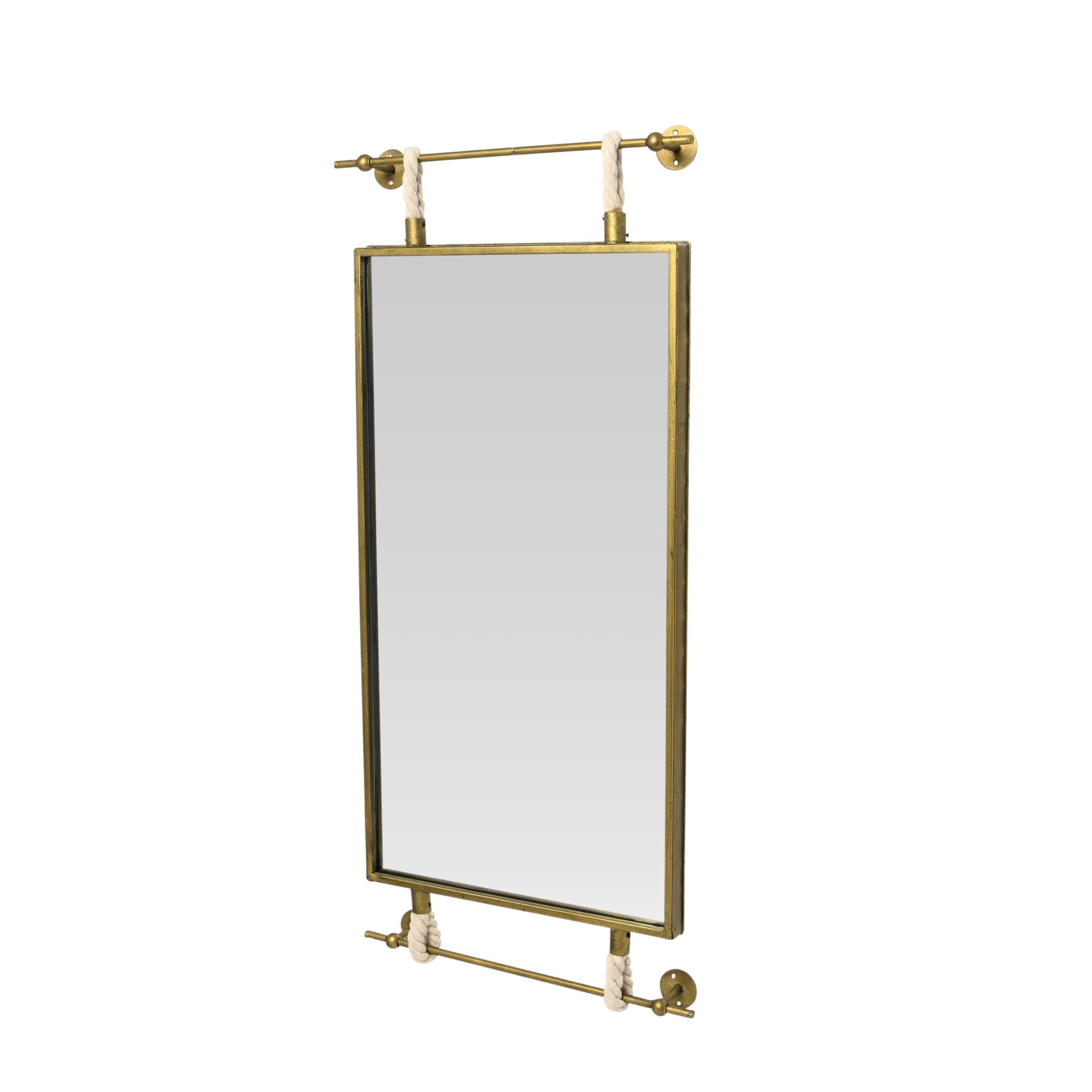 Elegant Gold Iron and Glass 40.5" Wall Mirror with Rope Detail