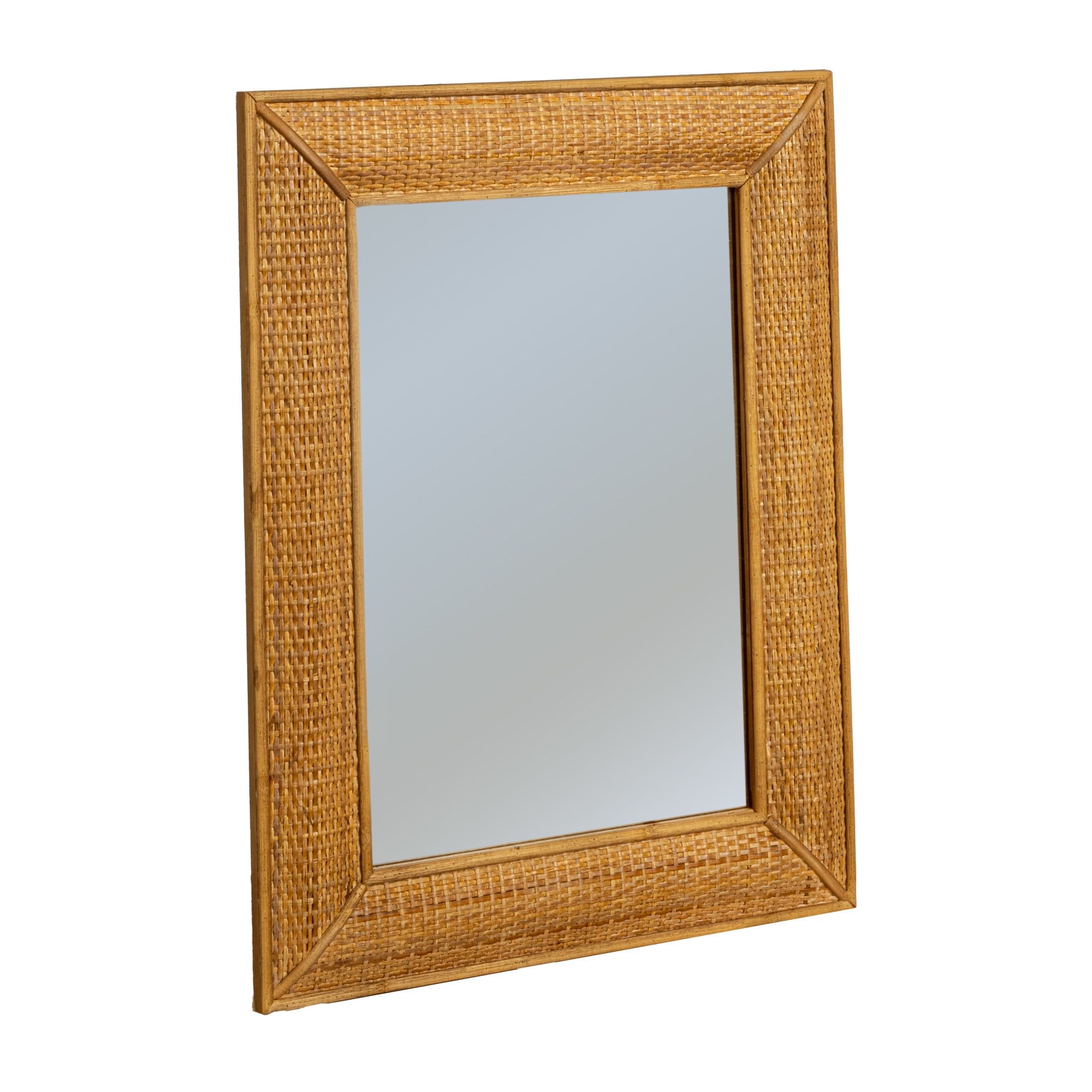 Bohemian Coastal Charm Wood and Rattan Rectangular Wall Mirror