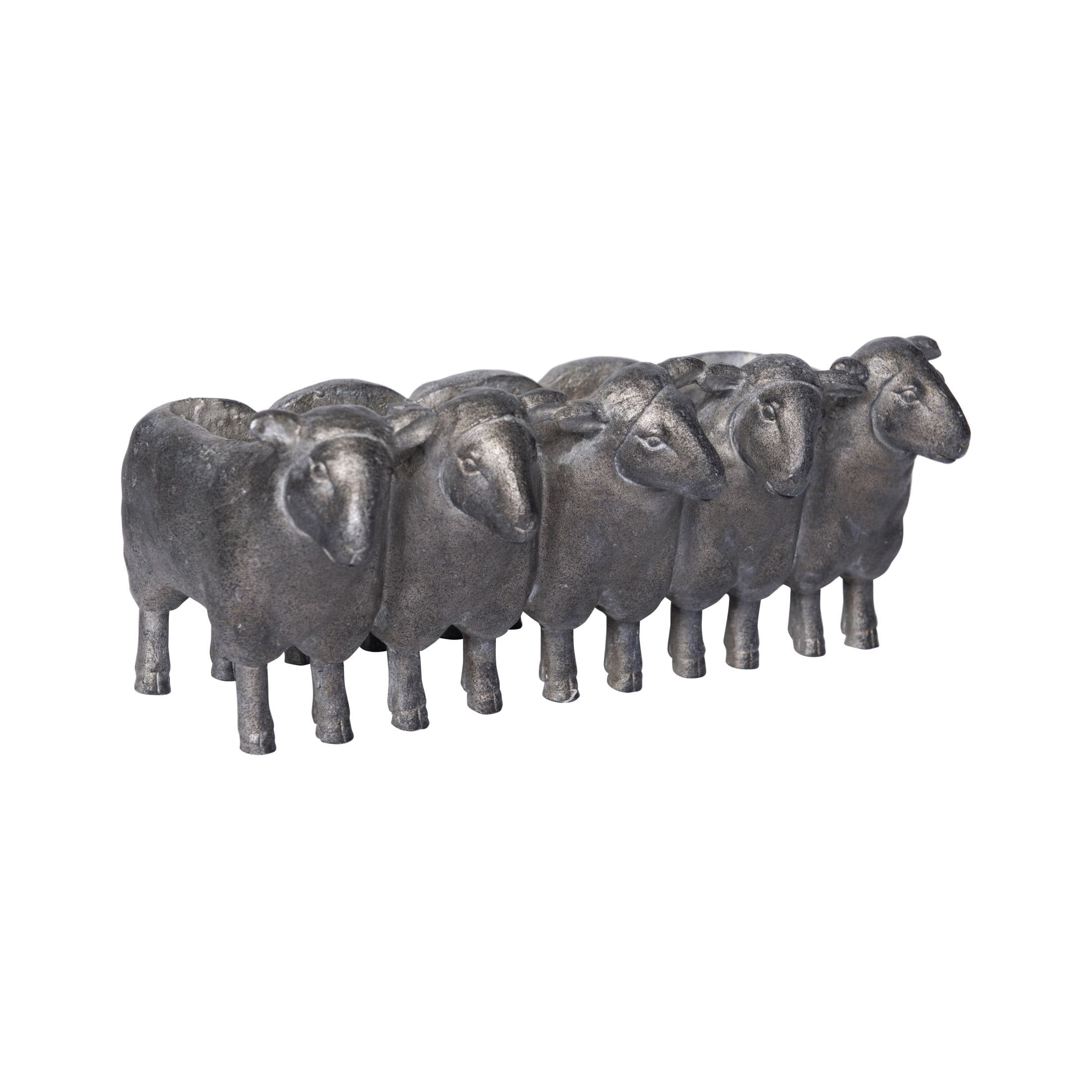 13" Gray Resin Sheep Planter with Distressed Iron Finish