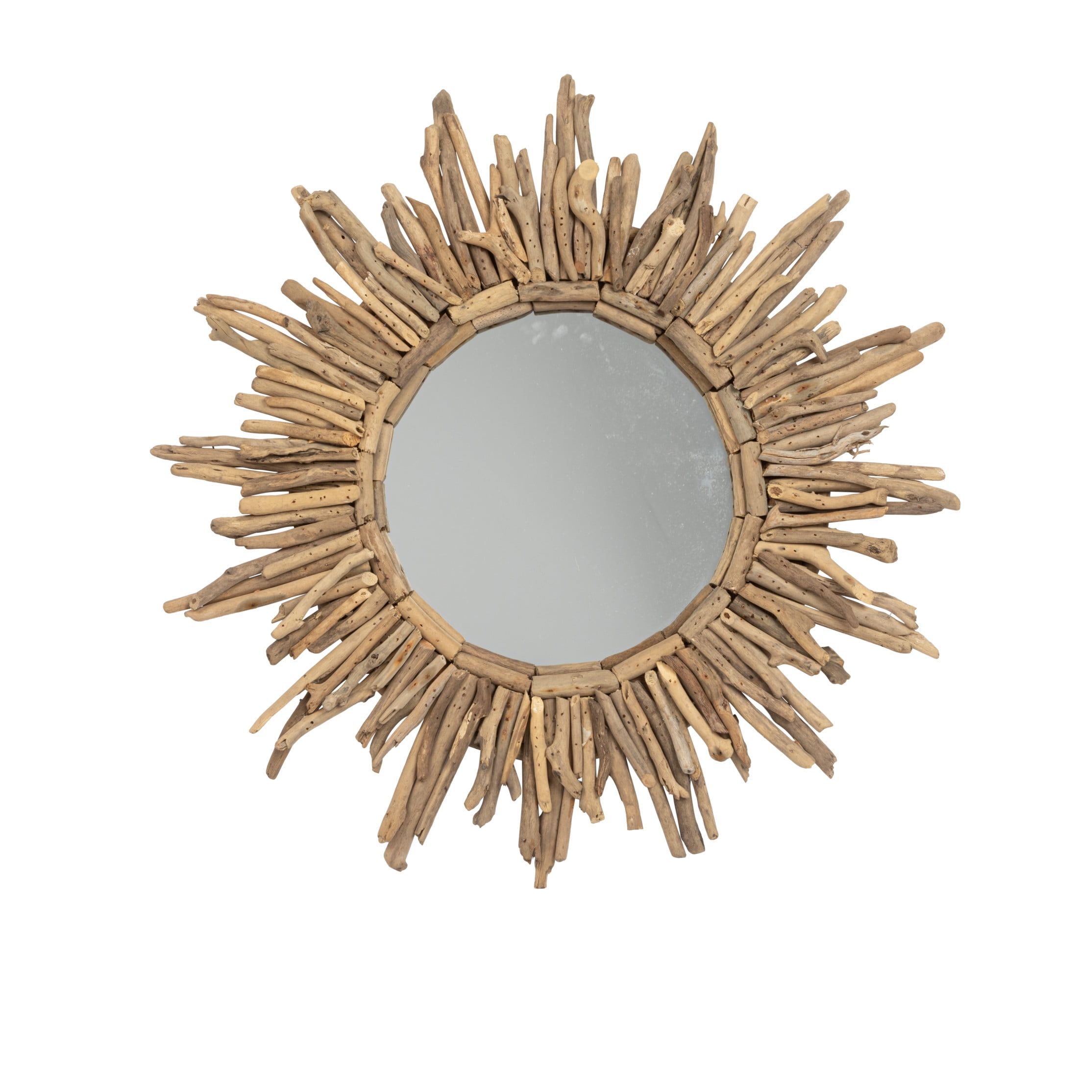 Coastal Charm Driftwood Sunburst Round Wall Mirror, 26"