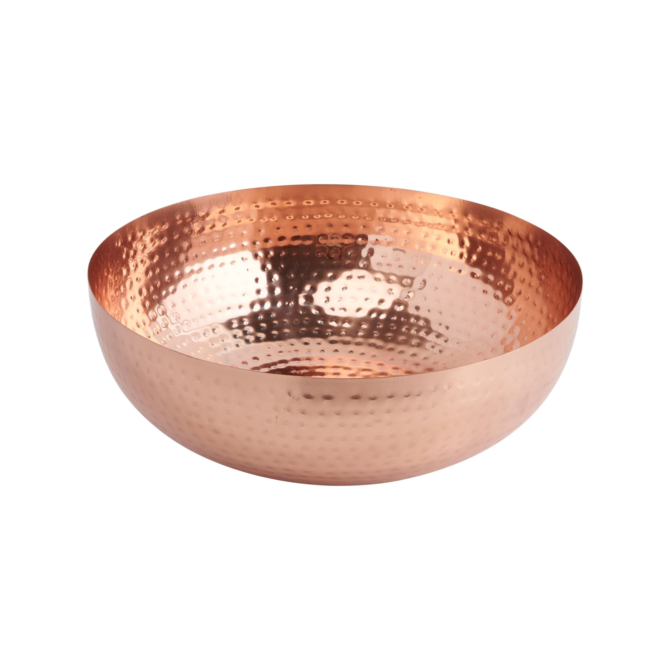 14" Round Hammered Copper Finish Metal Serving Bowl