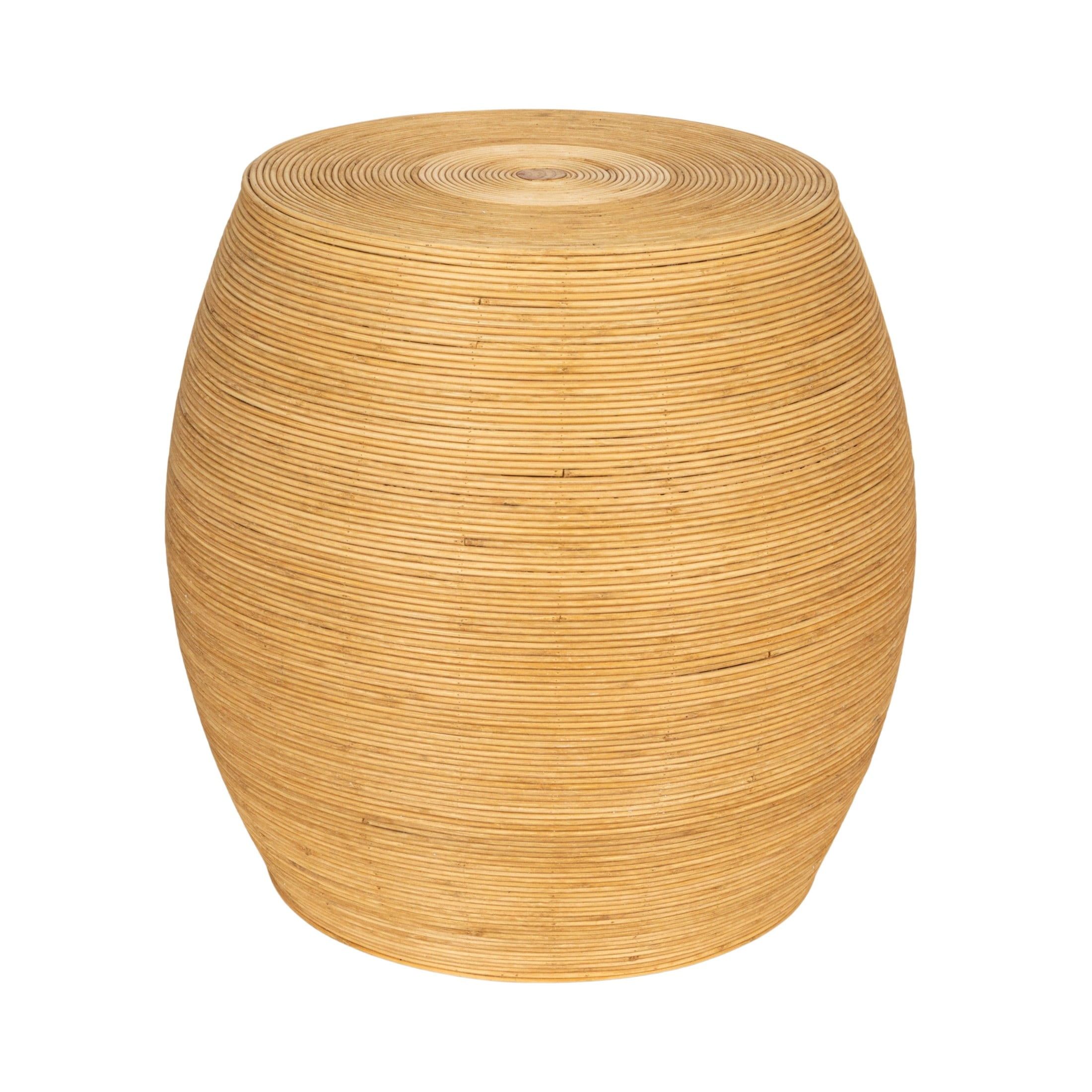 Natural Rattan Round Barrel Accent Table with Wood Frame