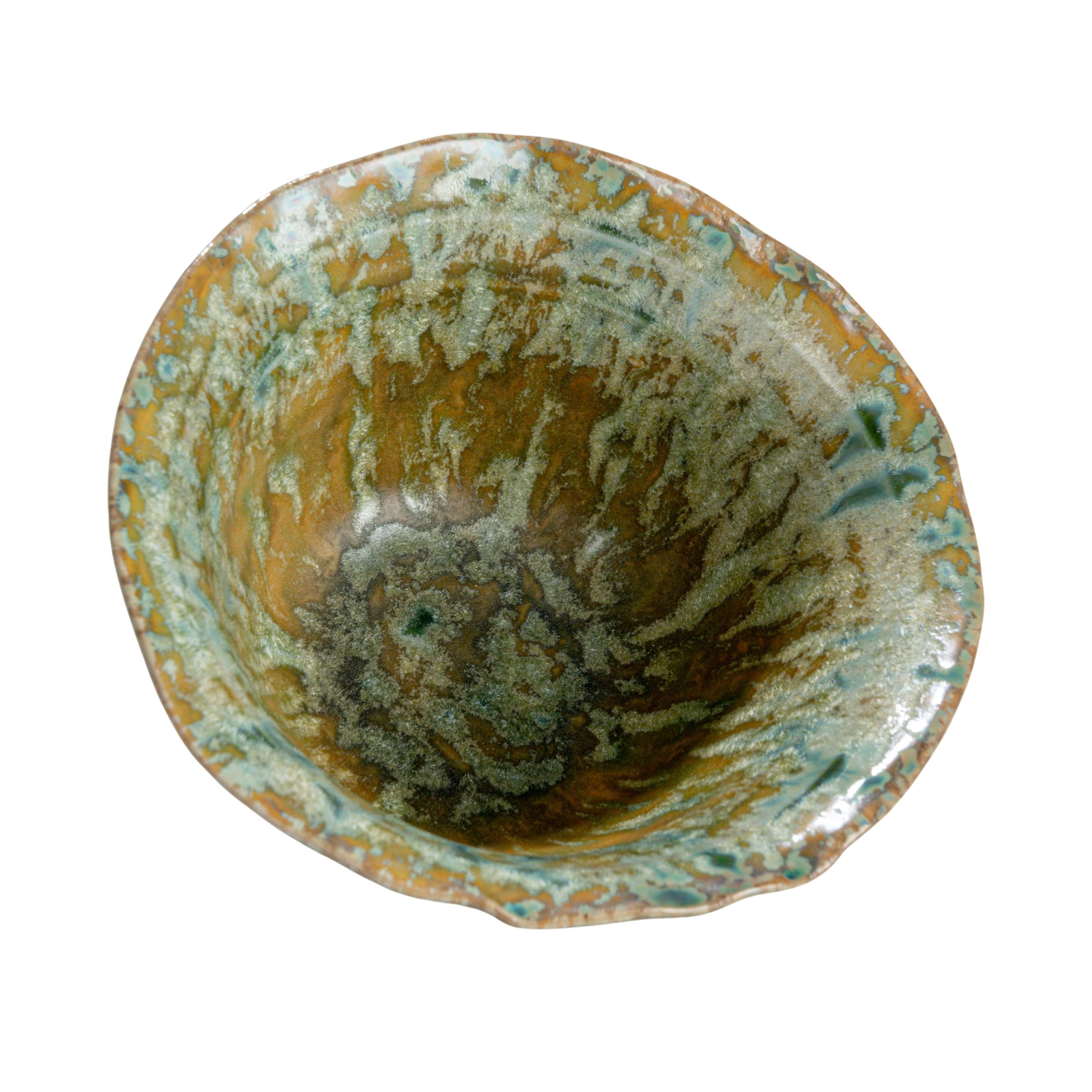 Teal Reactive Crackle Glaze Ceramic Salad and Soup Bowl Set