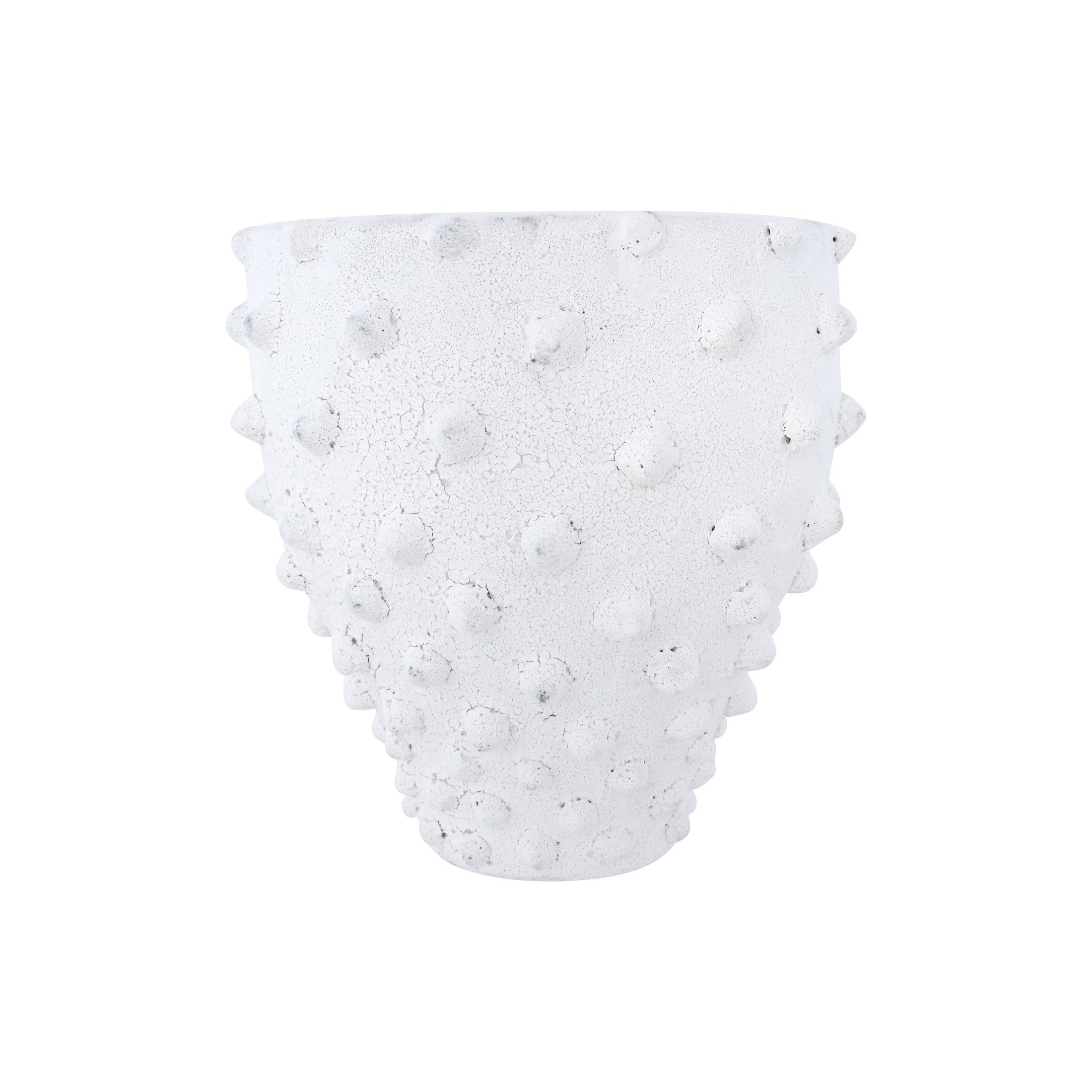 White Textured Terracotta Planter with Pointed Polka Dots