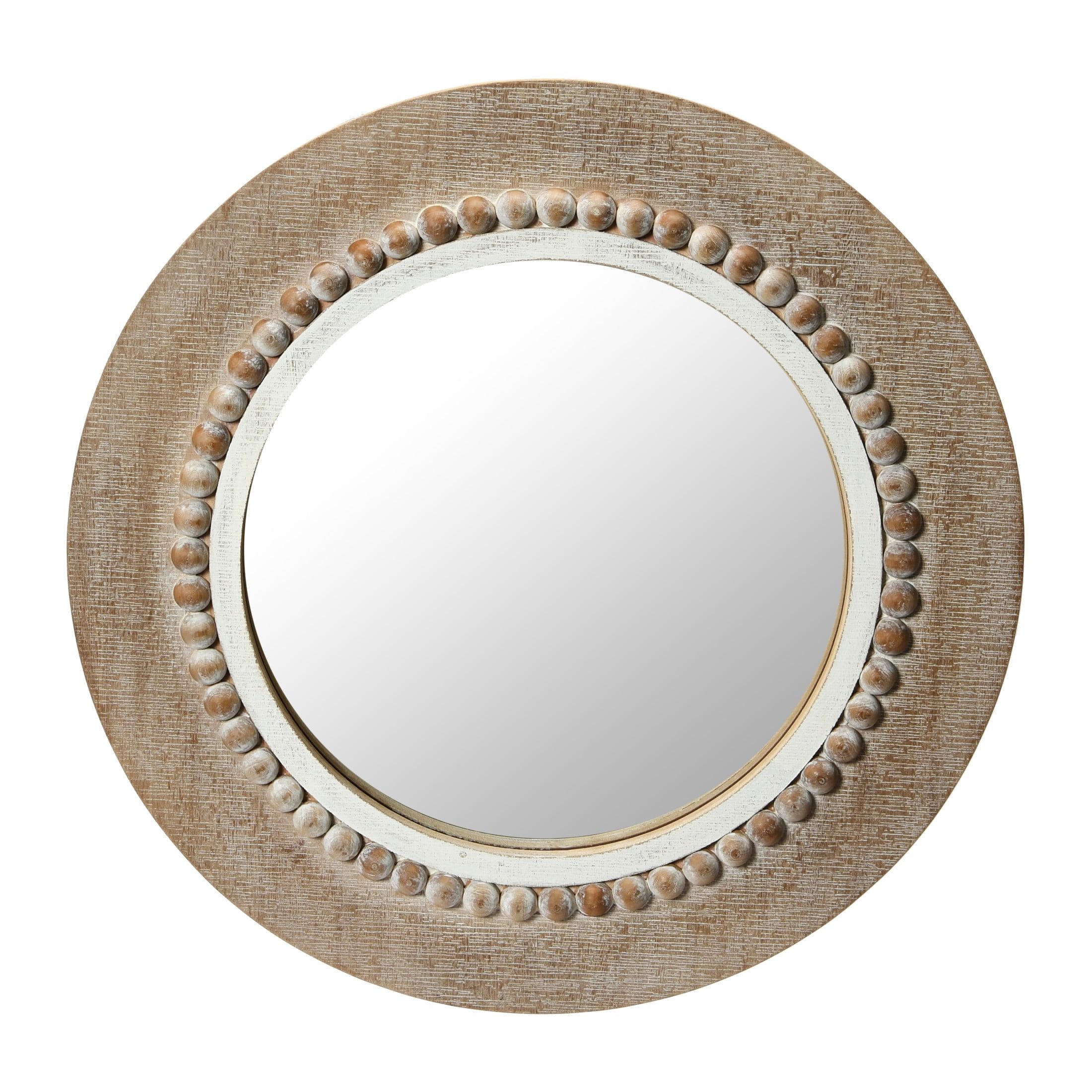 Natural Light Wood Round Bohemian Wall Mirror