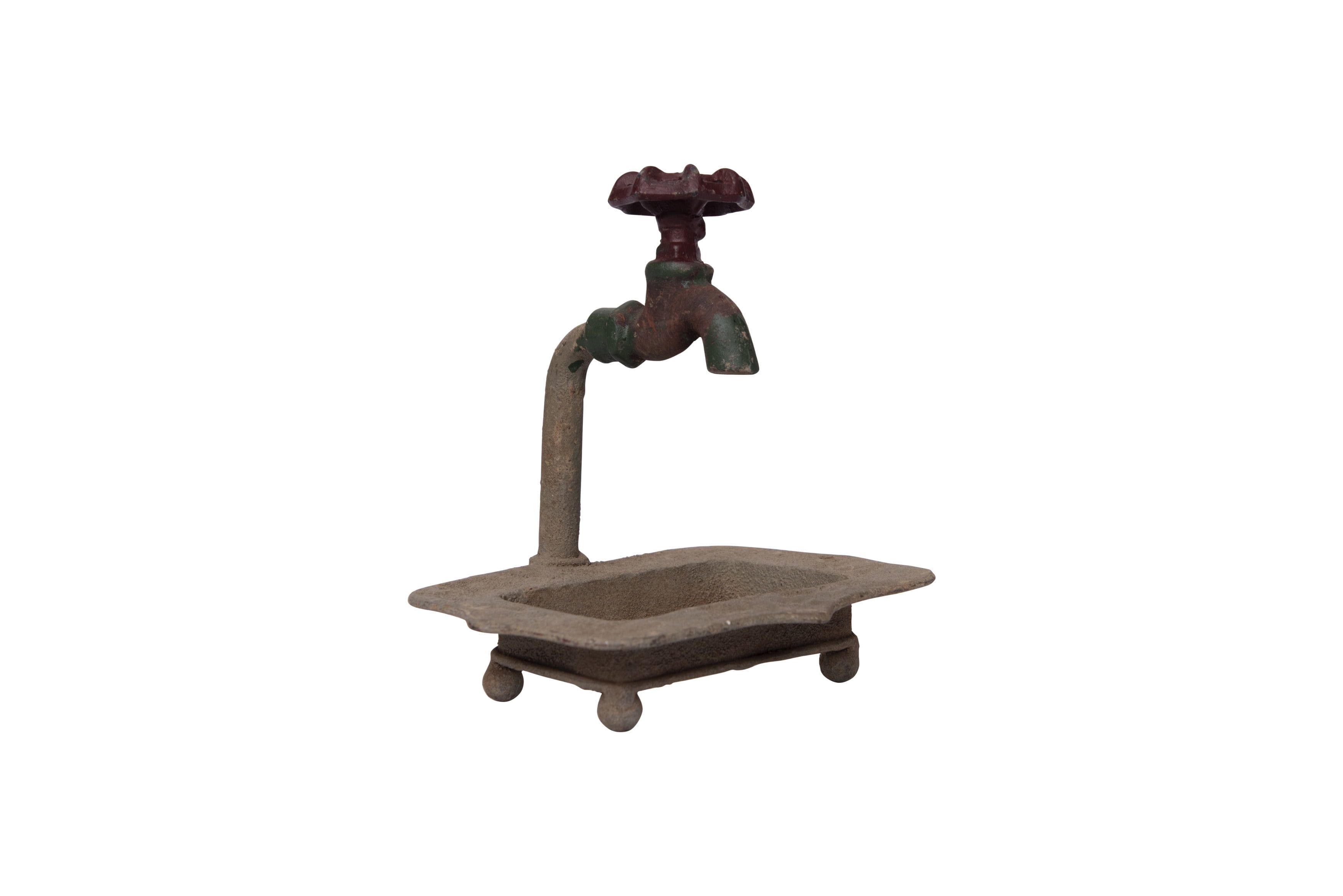 Rustic Aged Bronze Metal Soap Dish with Faucet