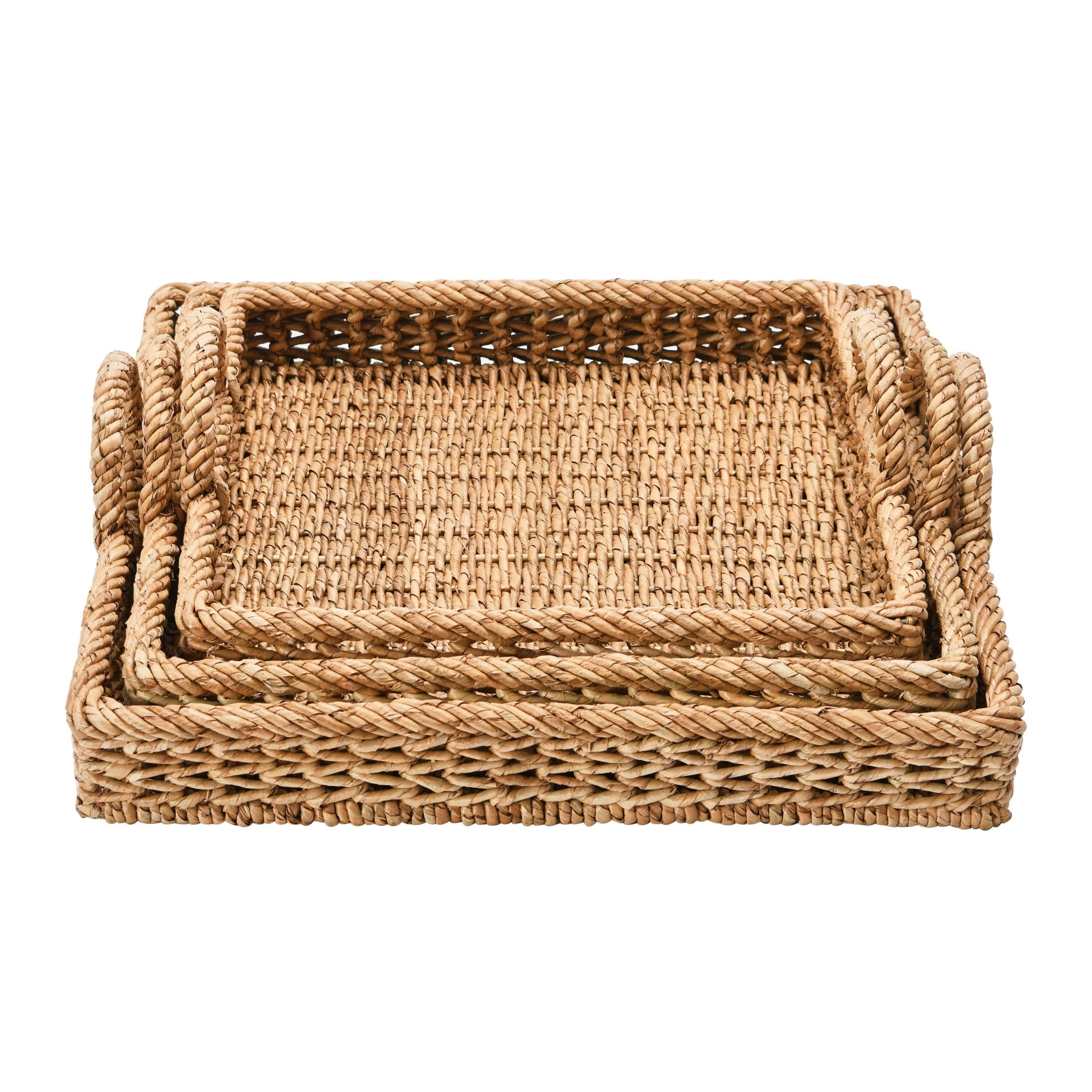 Handwoven Square Rattan Water Hyacinth Tray Set