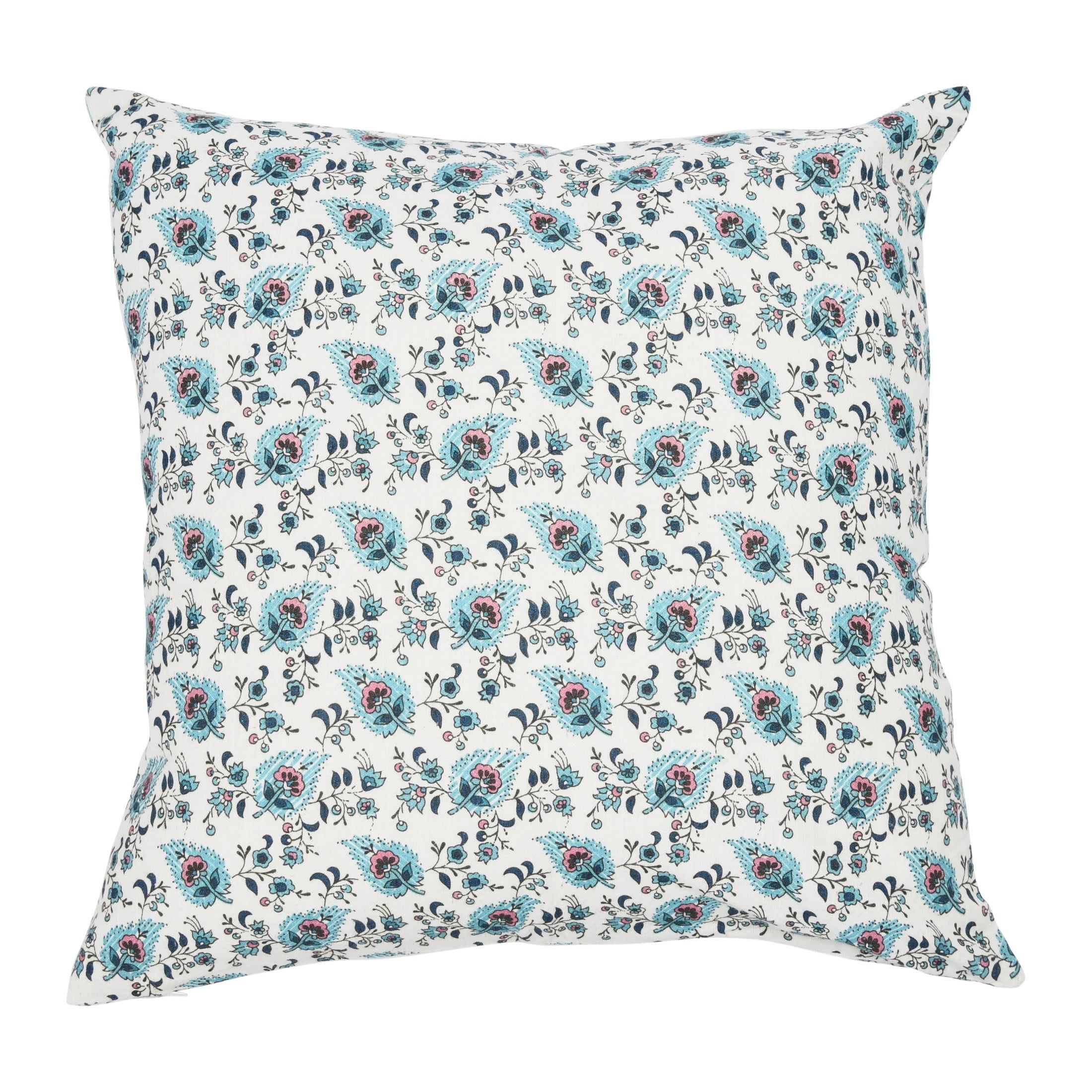 Blue and White Paisley Print Cotton Square Pillow Cover