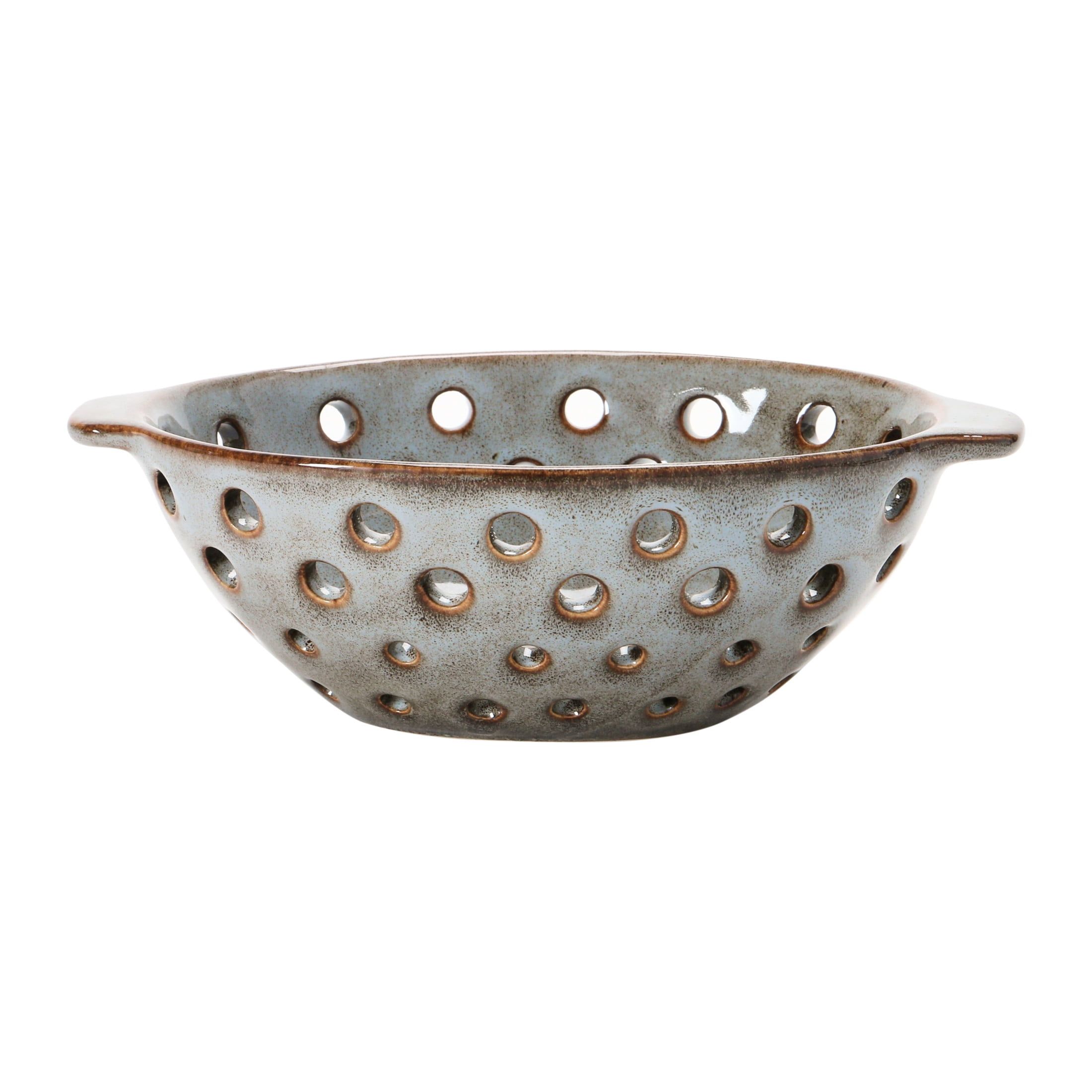 Reactive Glaze Brown Ceramic Berry Bowl with Handles