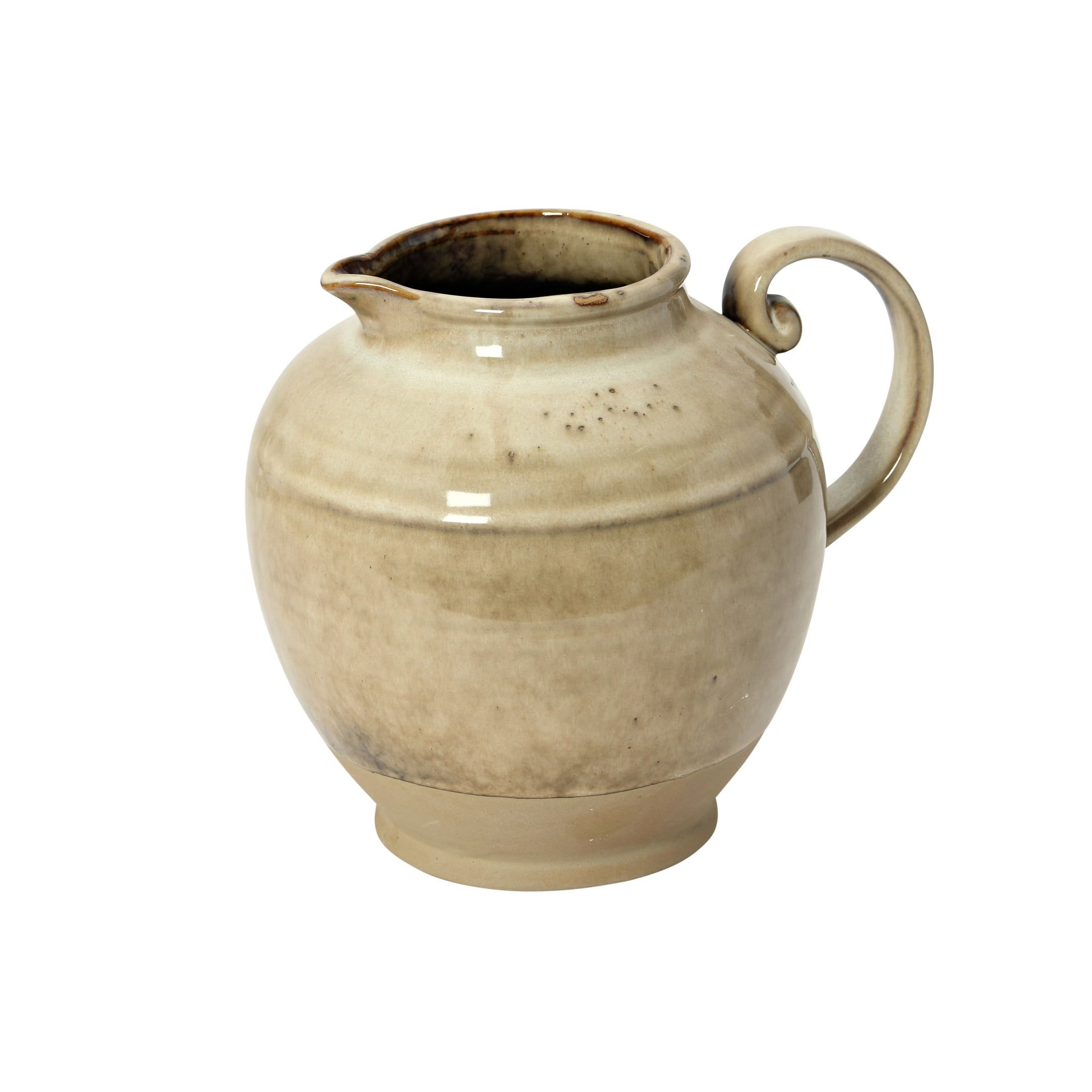 Greige Stoneware Pitcher with Reactive Glaze Finish