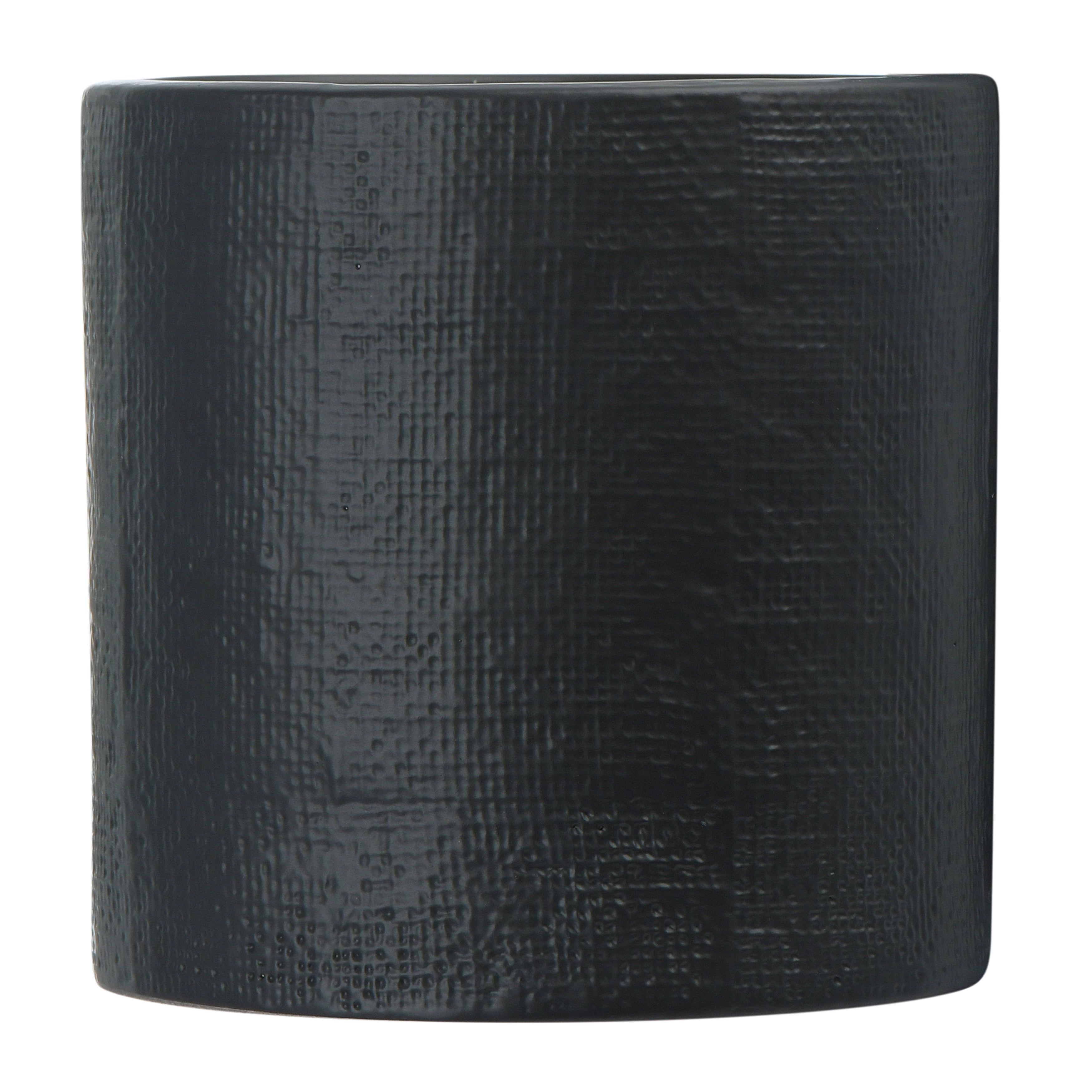 Satin Black Stoneware Planter with Embossed Texture 7''