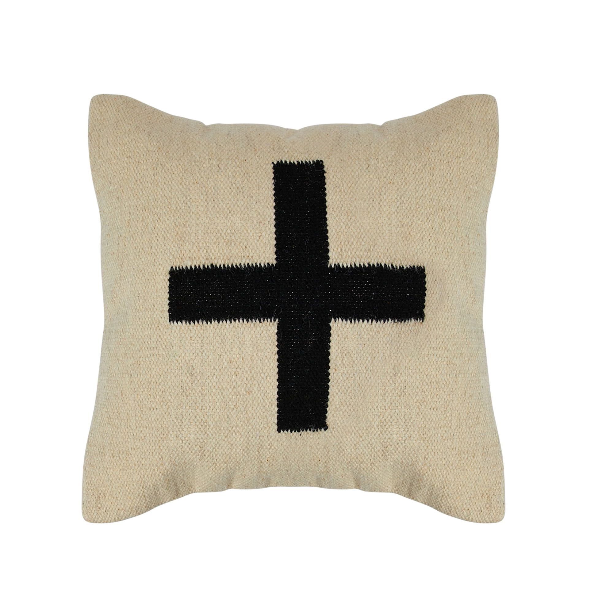 20'' Square Natural and Black Cotton Wool Throw Pillow