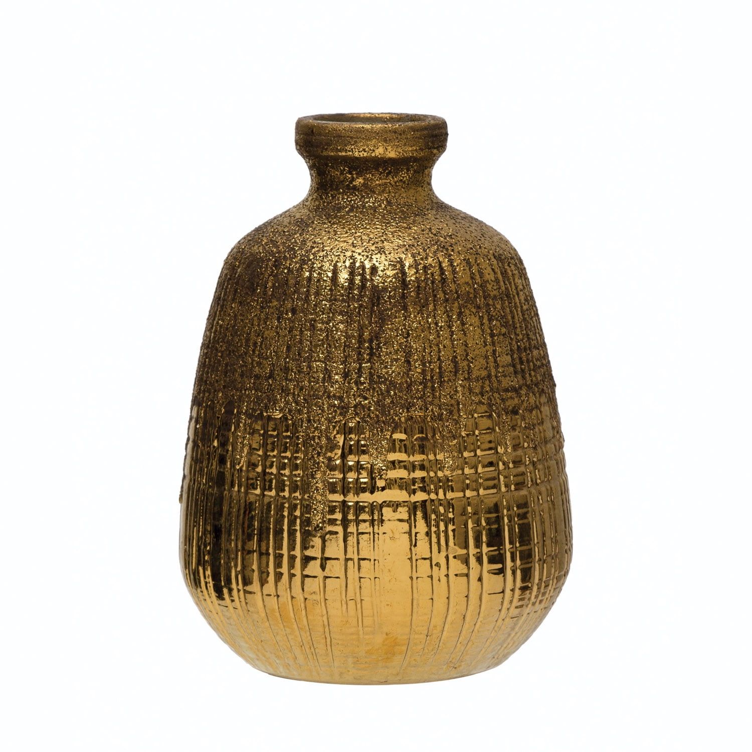 Gold Textured Ceramic Decorative Table Vase, 5.8"