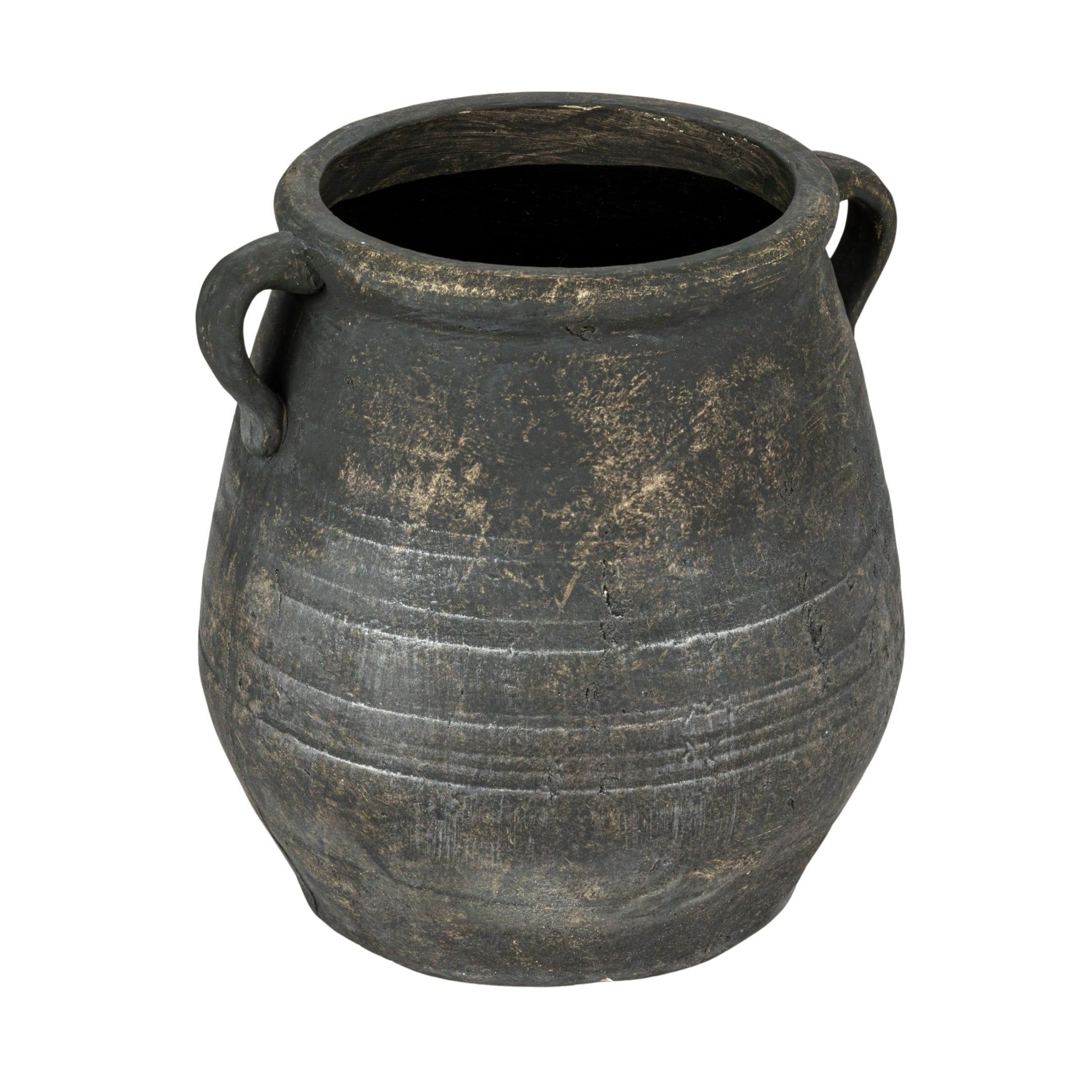 Rustic Grey Terra-Cotta Urn Planter with Handles