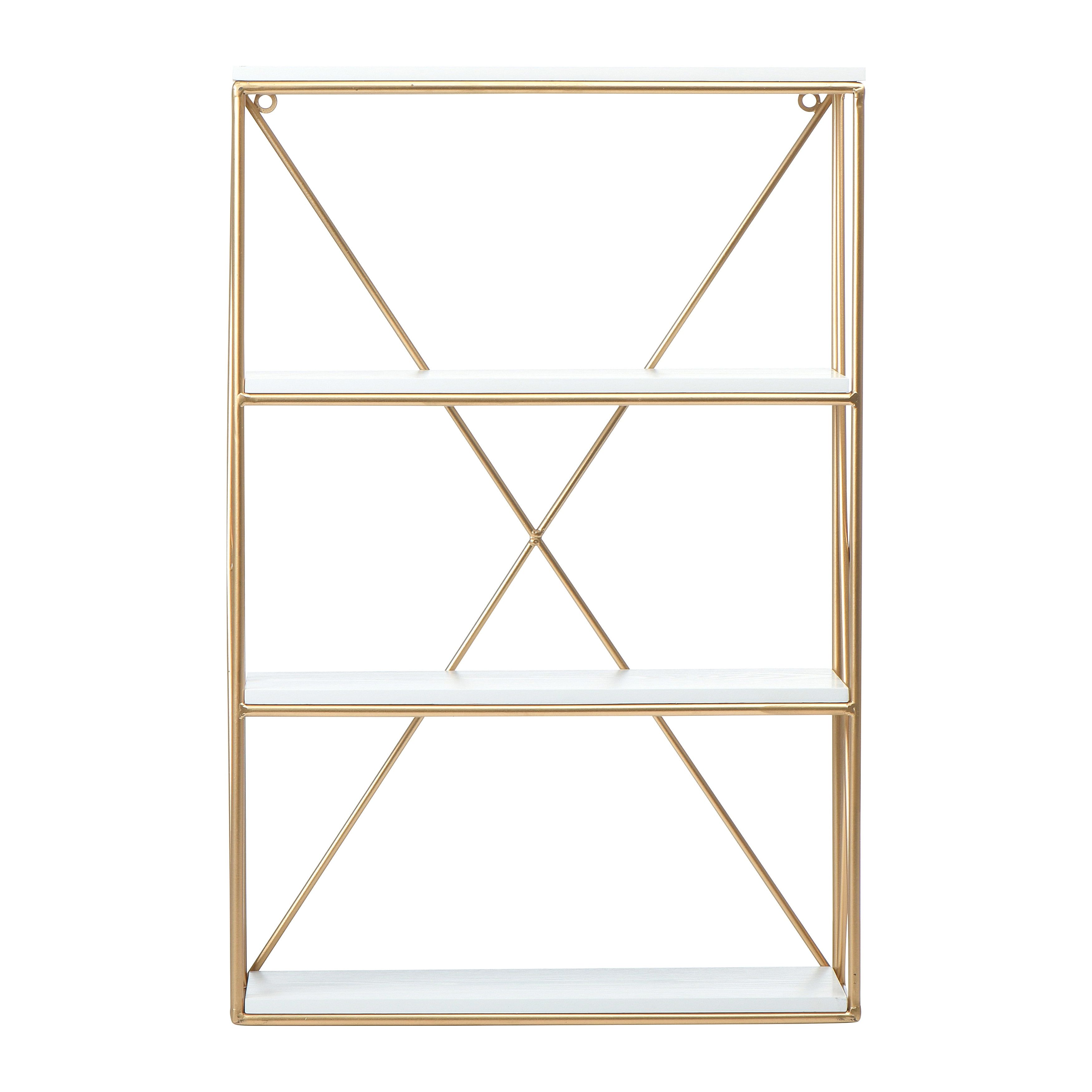 White and Gold 4-Shelf Wood Wall Unit