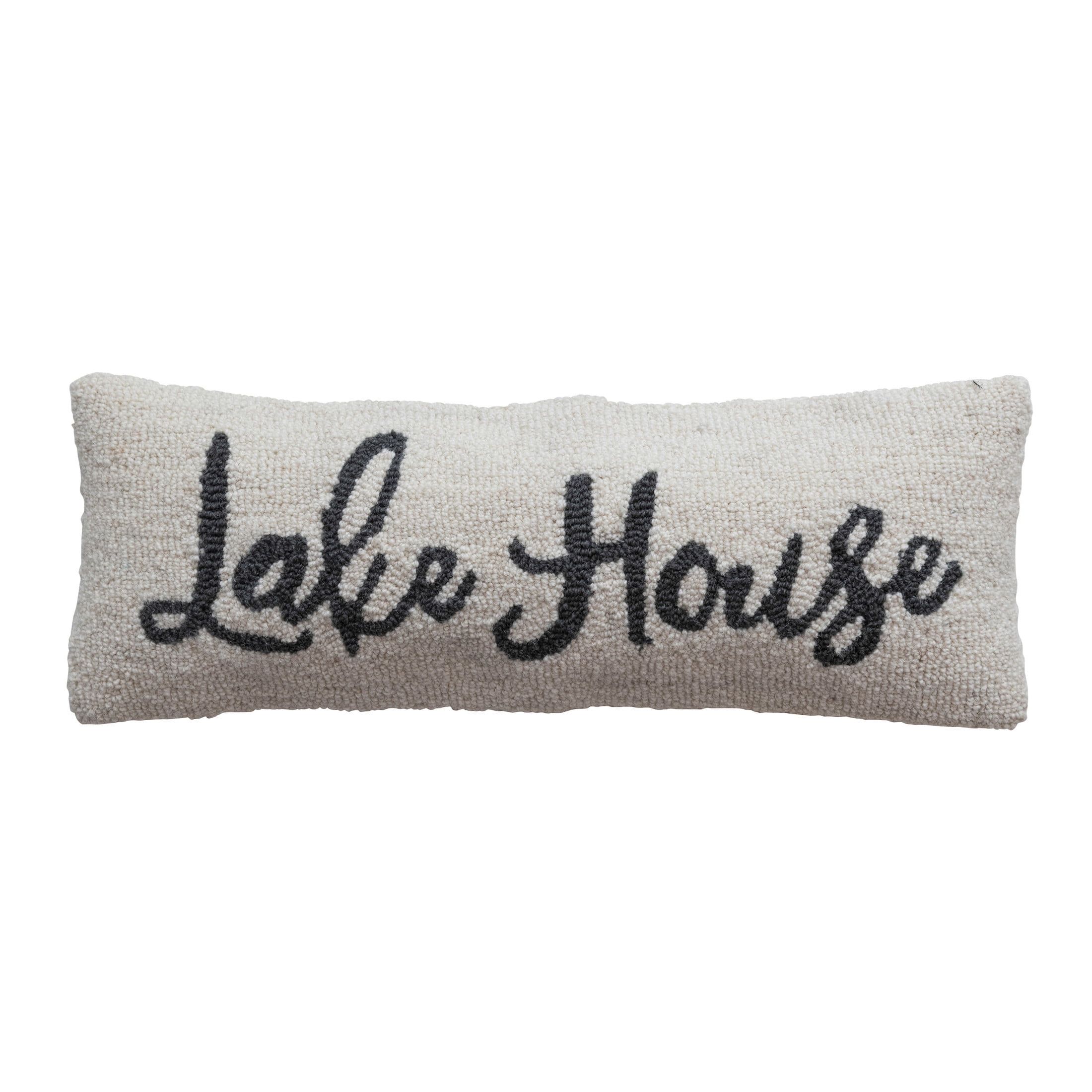 Cream and Charcoal Wool Cotton Lake House Lumbar Pillow