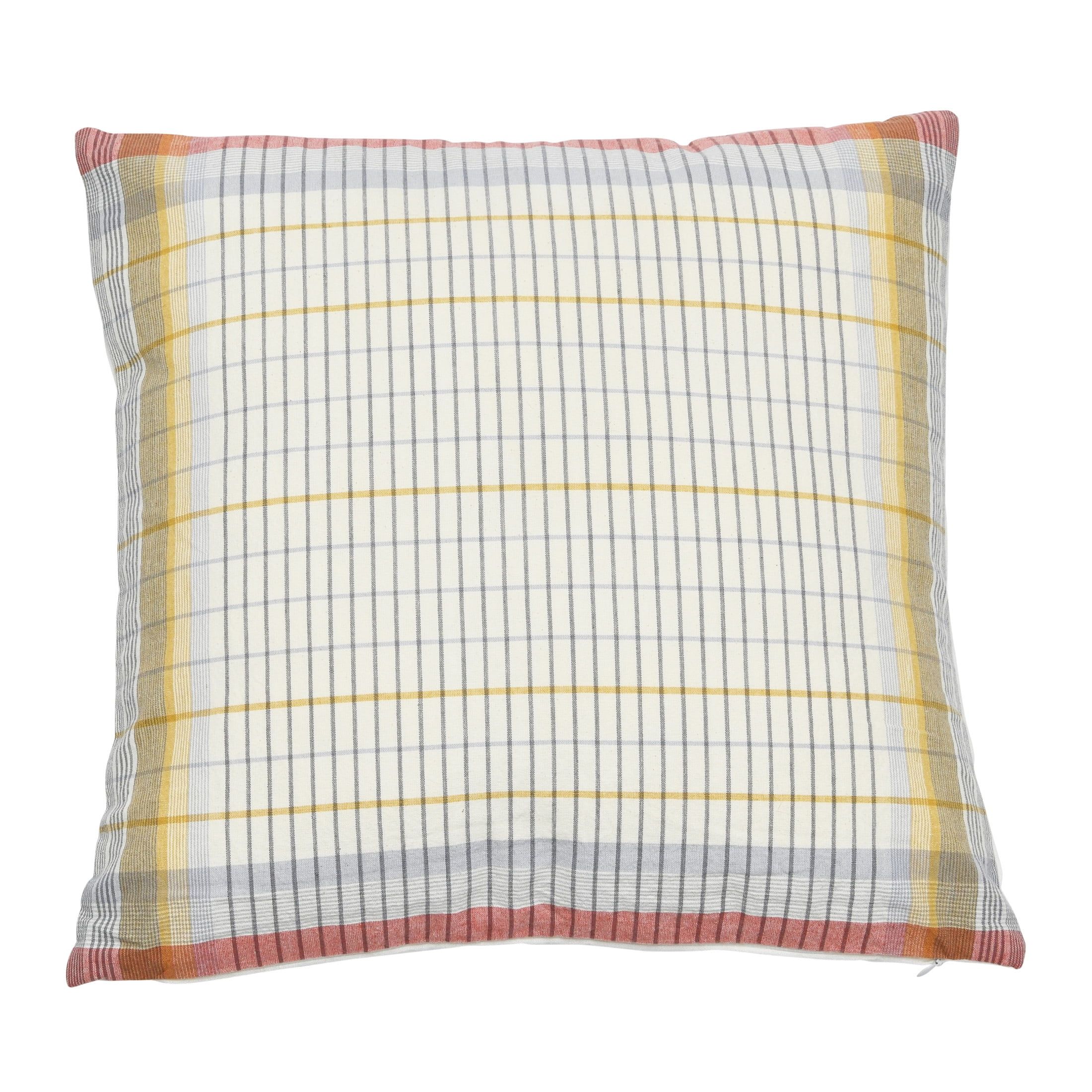 Multicolor Woven Cotton Plaid Square Pillow, 18"