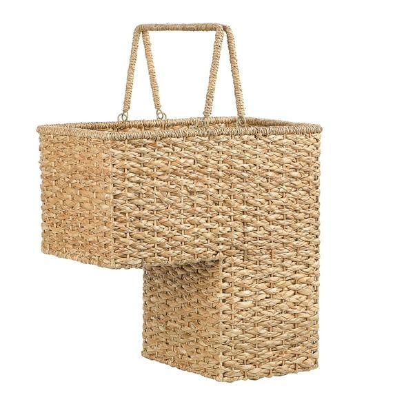 Natural Rattan Rectangular Stair Basket with Rope Handles