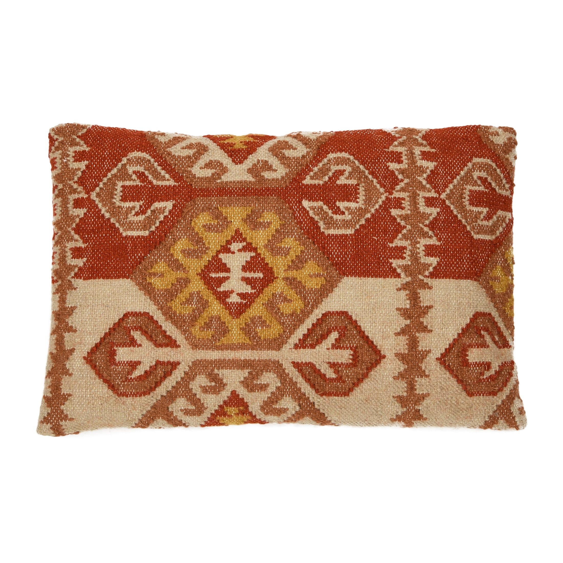 Southwest Wool Blend Kilim Lumbar Pillow with Aztec Pattern