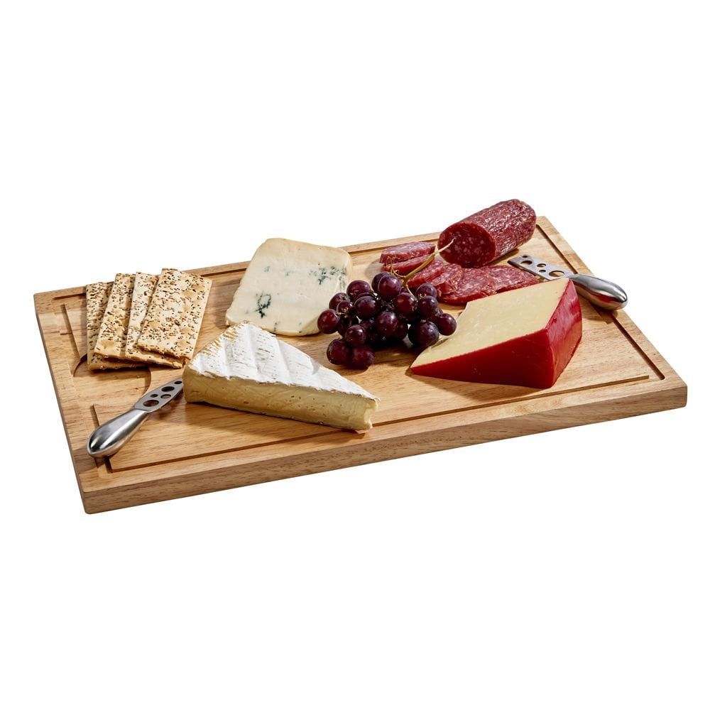 Brown Rubberwood Rectangular Cutting Board with Well