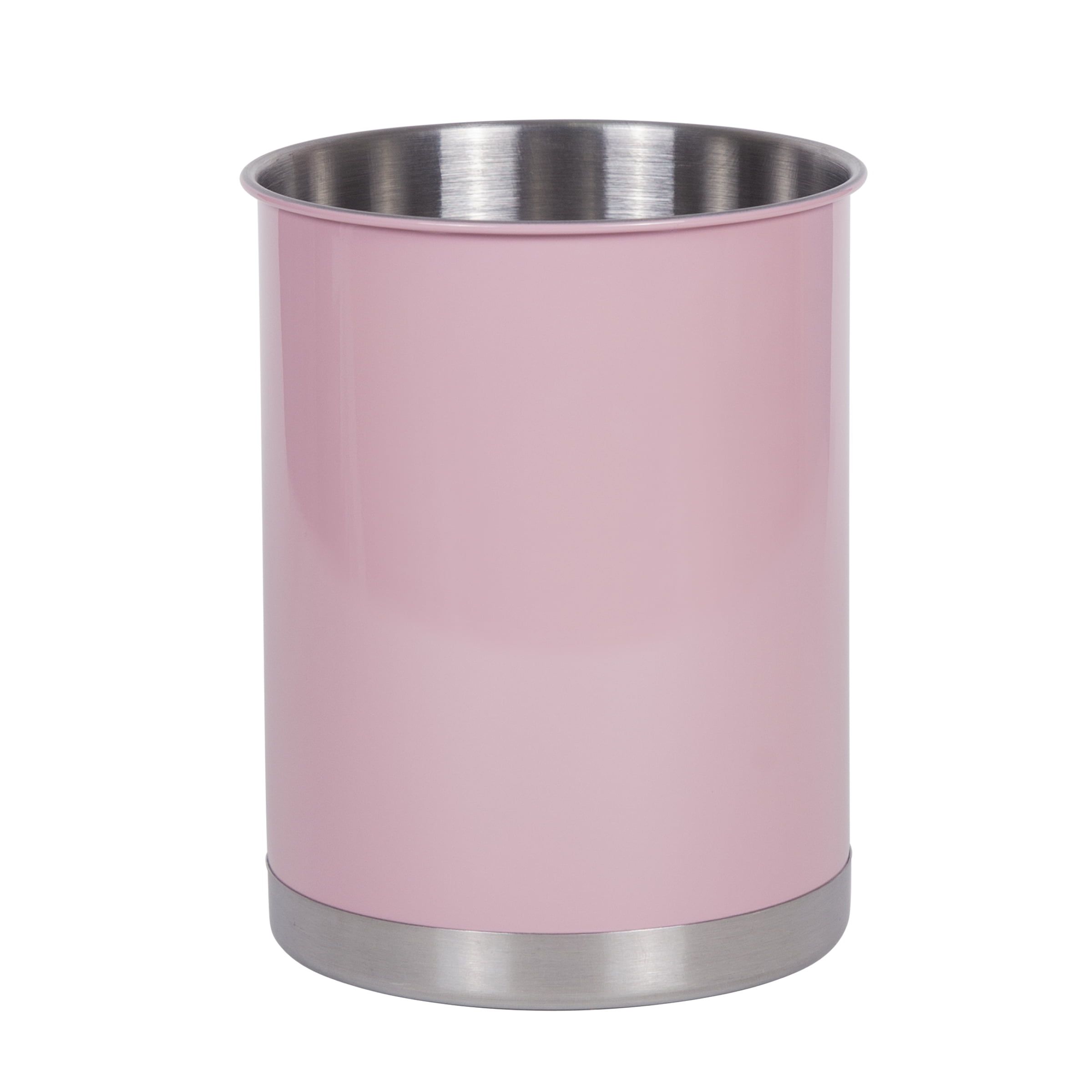 Pink Stainless Steel Cylinder Utensil Holder with Weighted Base