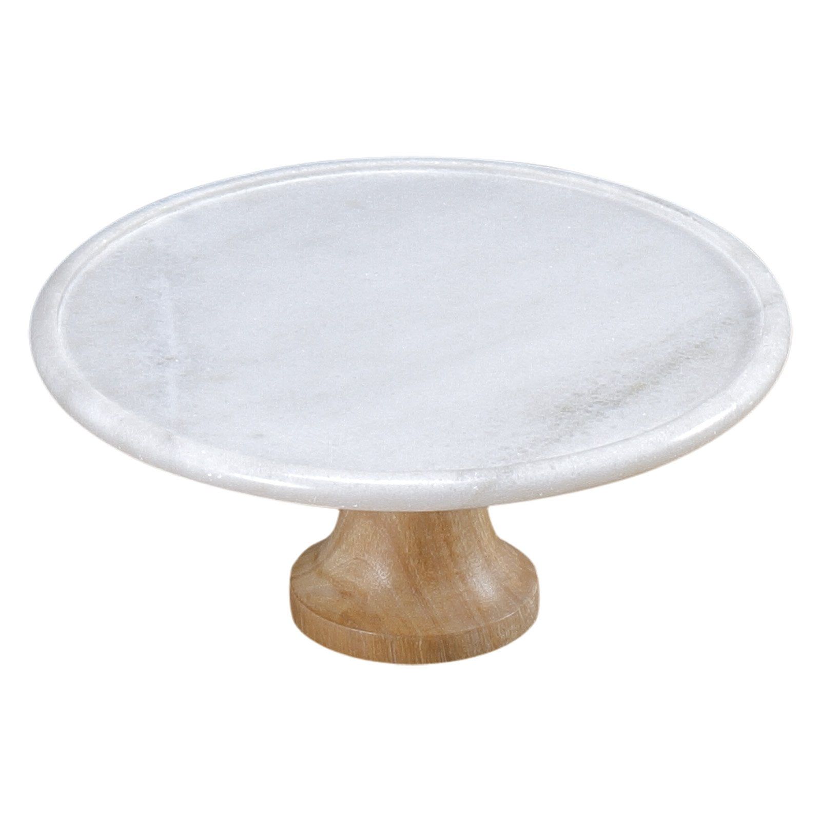 White Marble and Mango Wood Pedestal Cake Stand