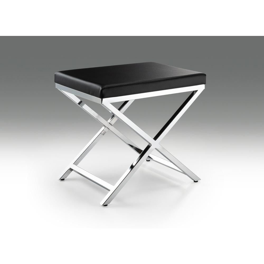 Black Faux Leather Stool with Chrome Base