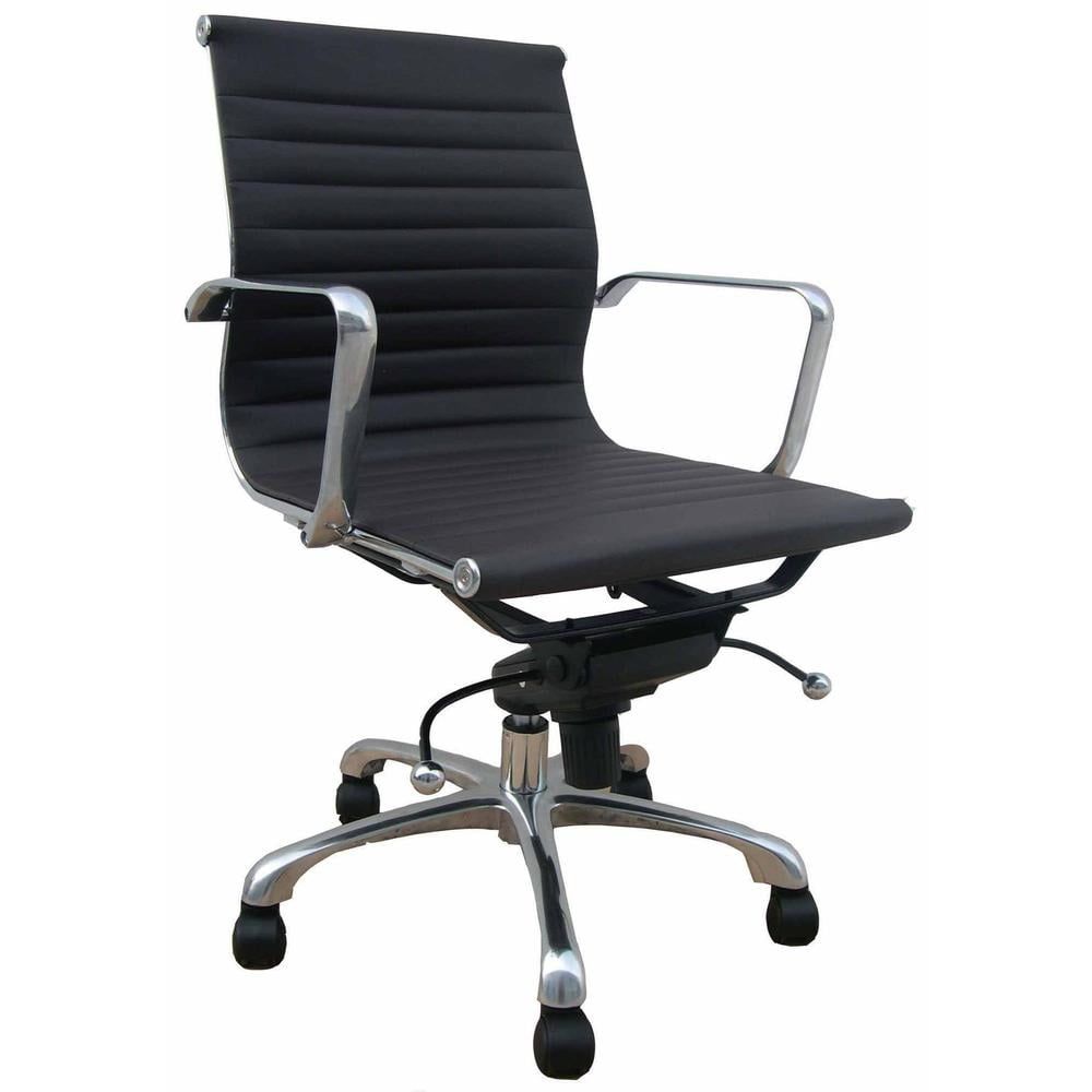 Low Back Black Leatherette Office Chair with Adjustable Arms and Swivel