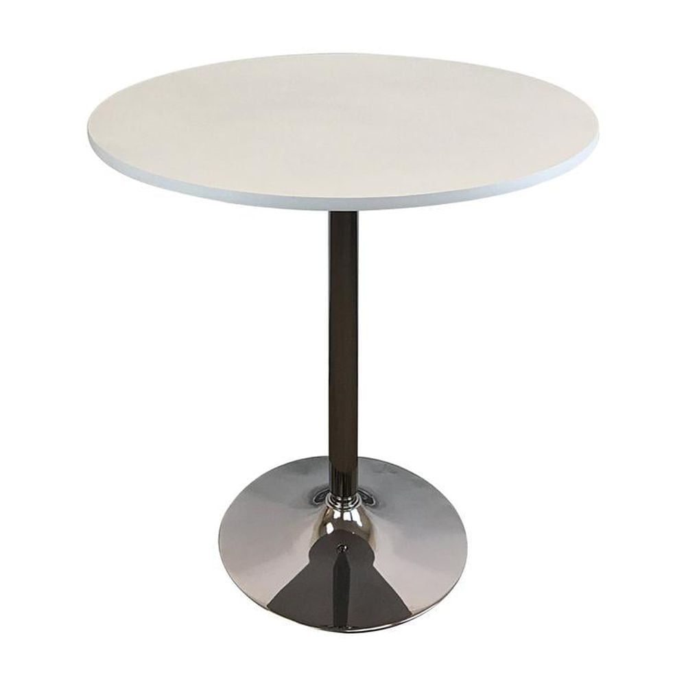 Contemporary Round White Wood Counter Height Dining Table with Chrome Pedestal Base