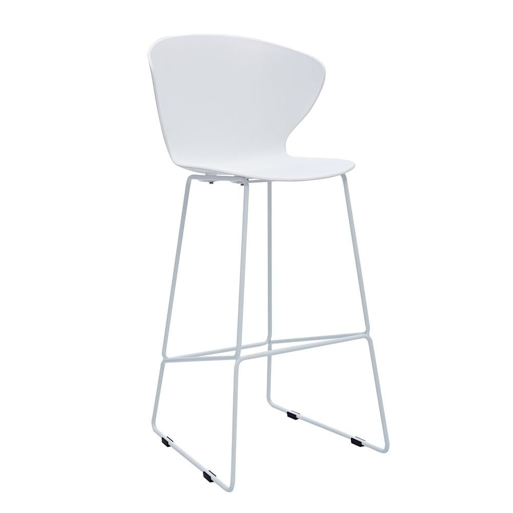 White Polypropylene Bar Stool with Metal Legs, Set of 2