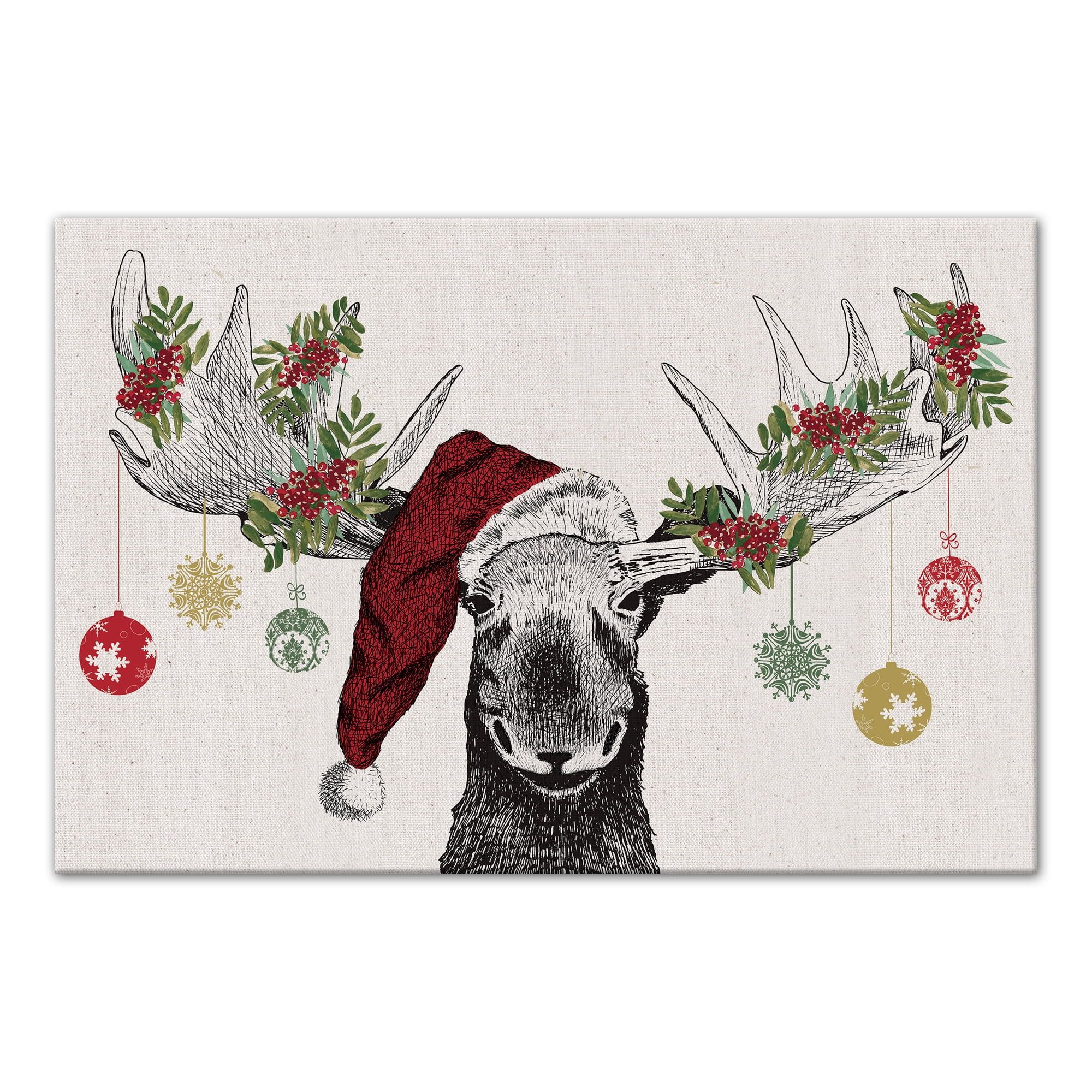 Festive Christmas Moose Canvas Wall Art 12x18