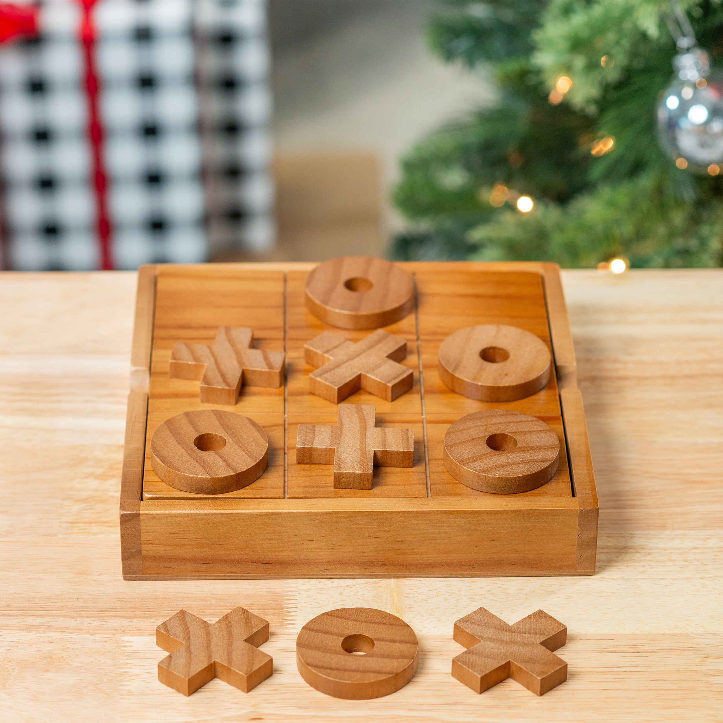 Large Wooden Tic Tac Toe Game with Hidden Storage Box